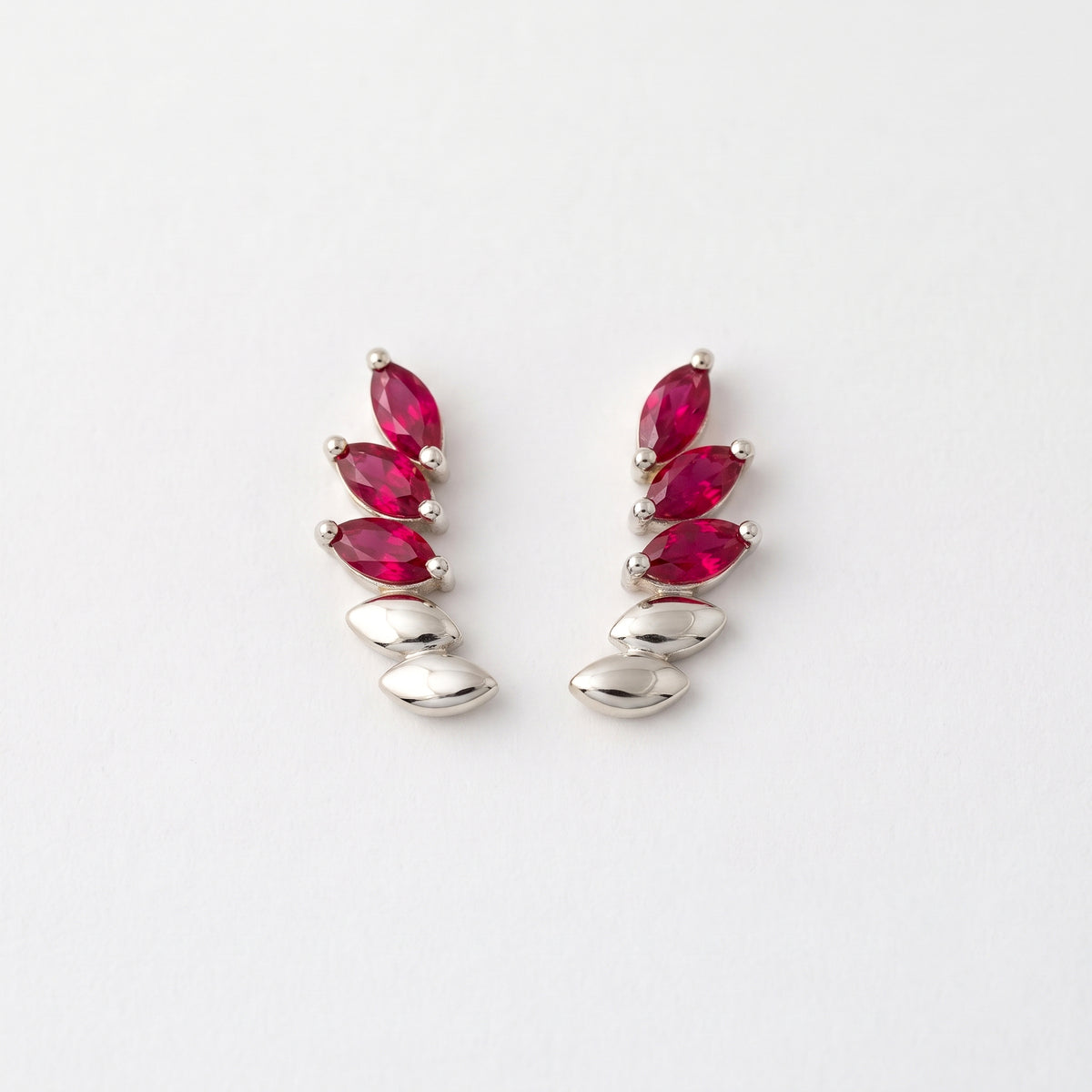 Silver Luxe Marquise Arc Ruby Red Stud Earrings