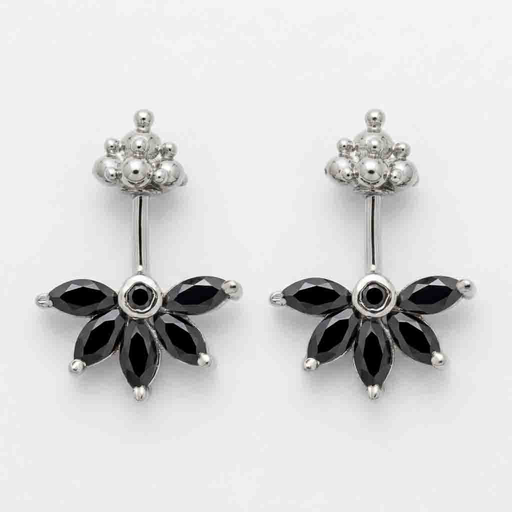Silver Bugadi 5 Marquis Black Stone Gopuram Top Diamond Design