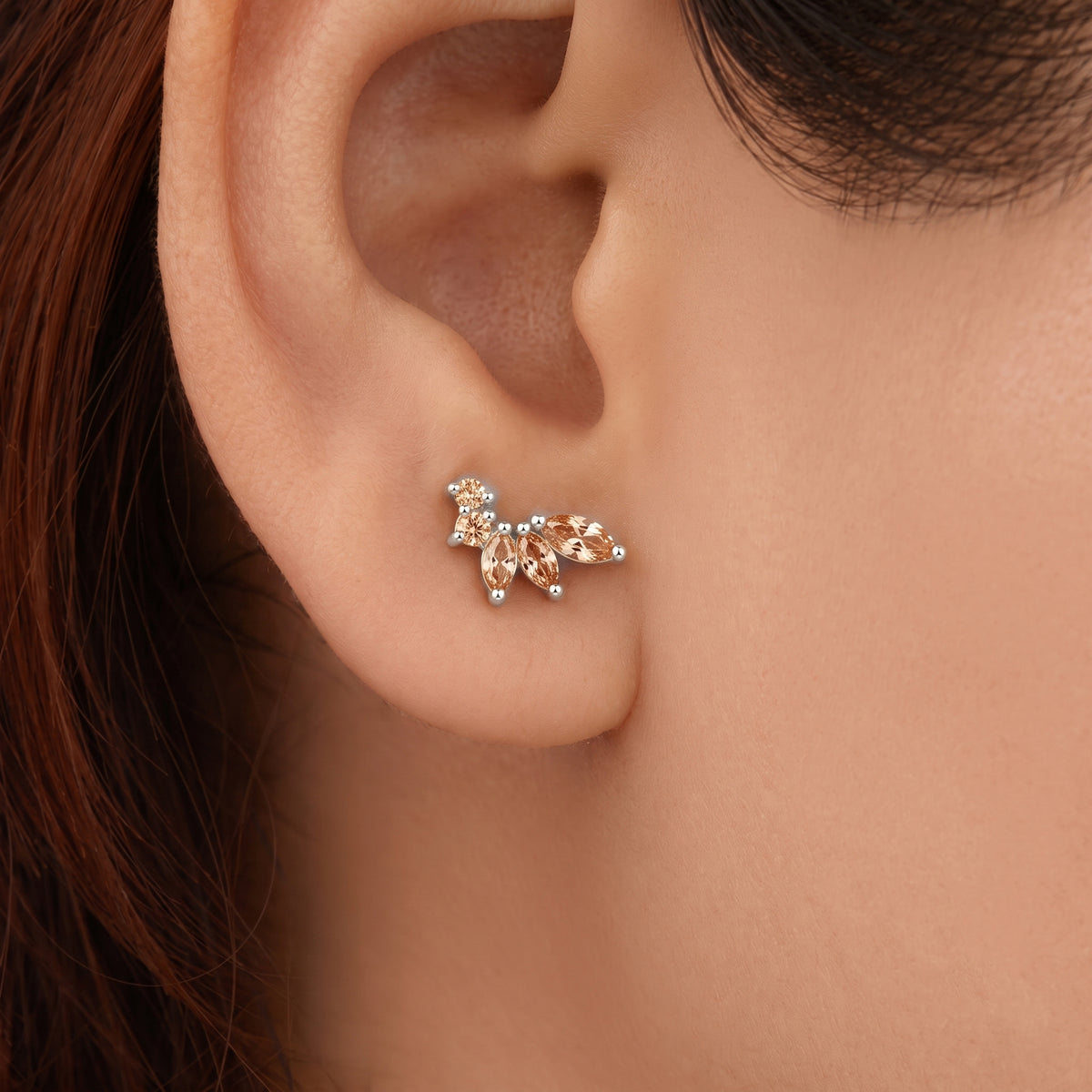 Silver Blossom Arc Champagne Stud Earrings