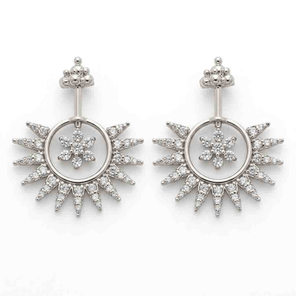 Silver Bugadi 7 Stone Flower Kalash Top Diamond Design With Sunburst Jacket