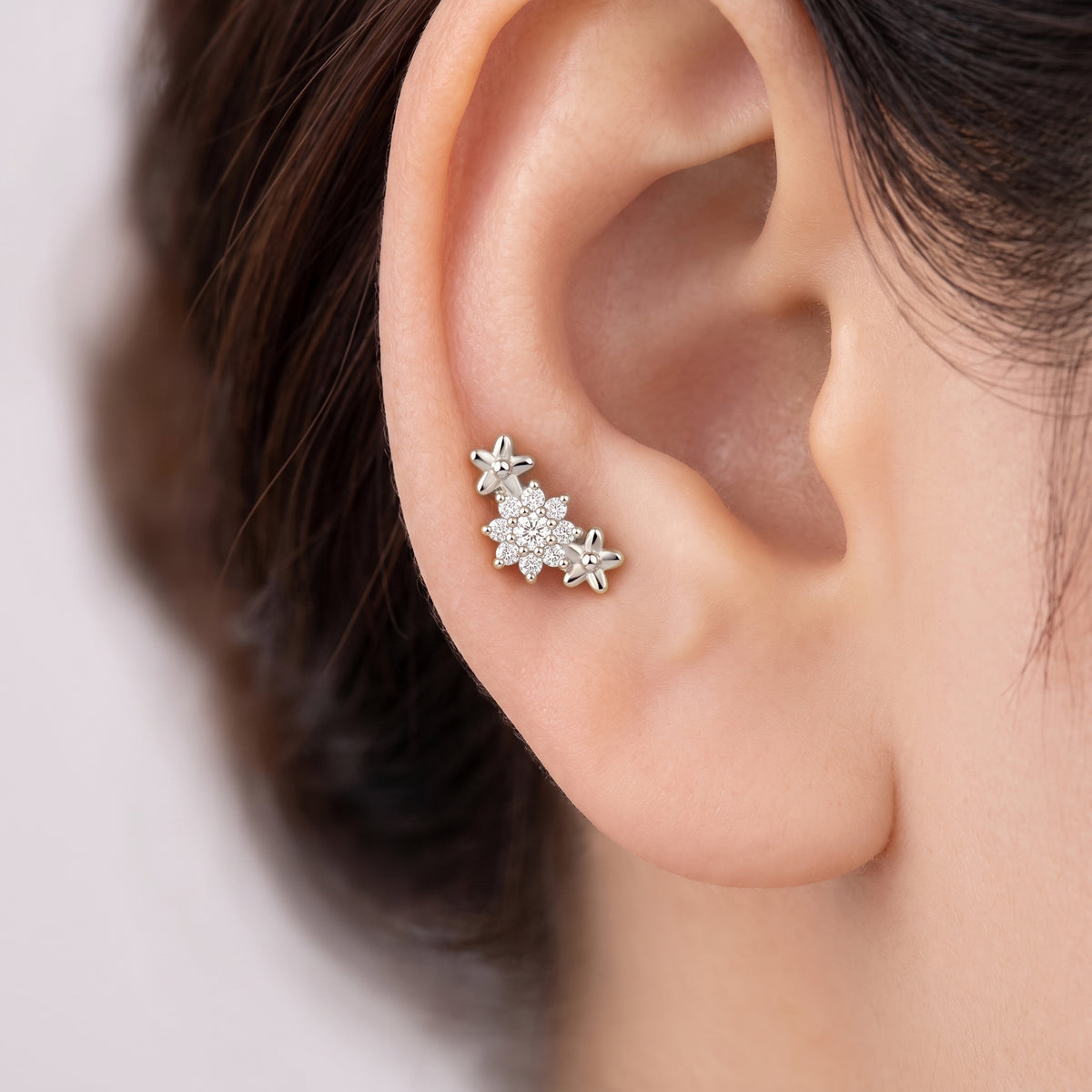 Silver Dahlia Sparkle Stud Earrings