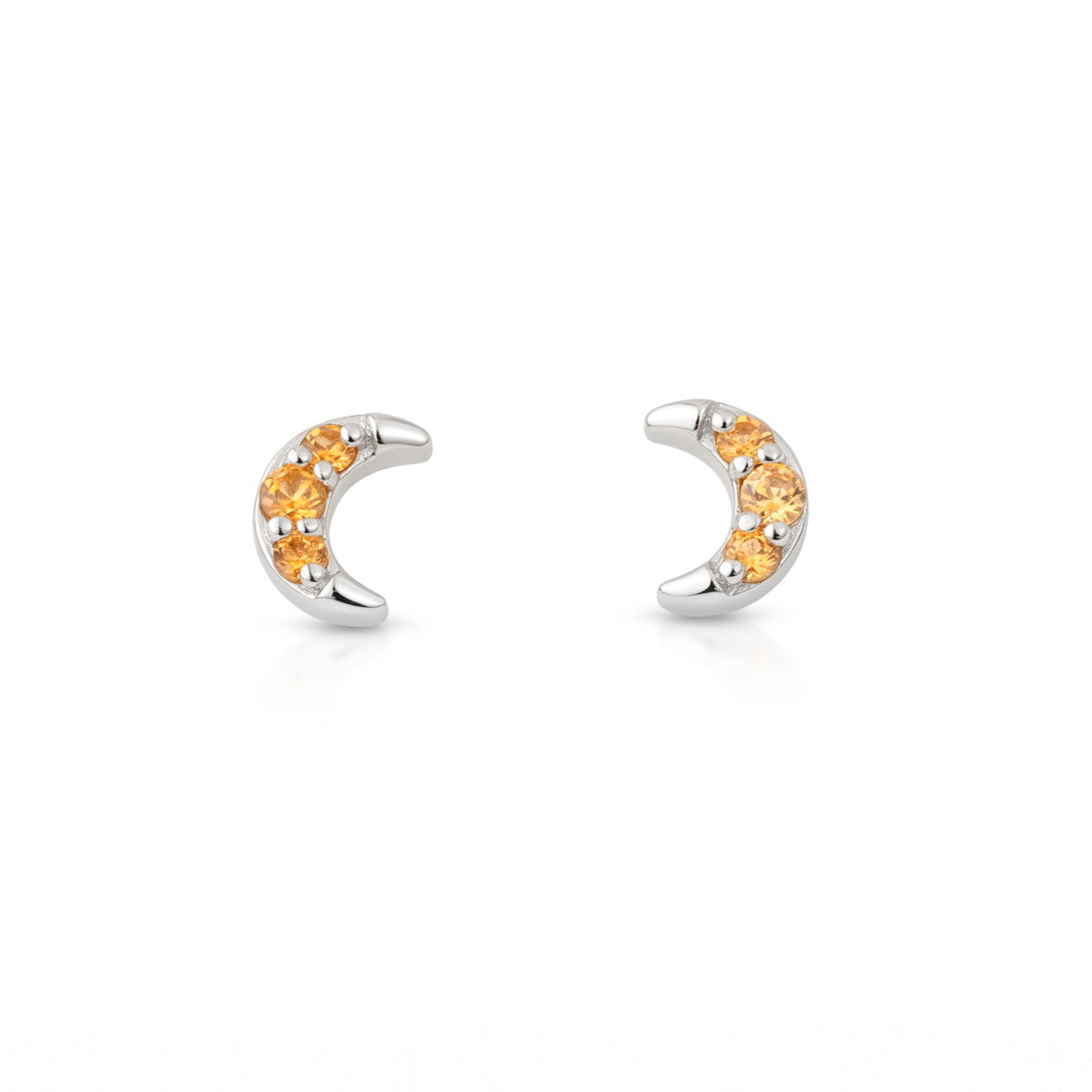 Silver Celestial Moon Champagne Stone 3S Stud Earrings