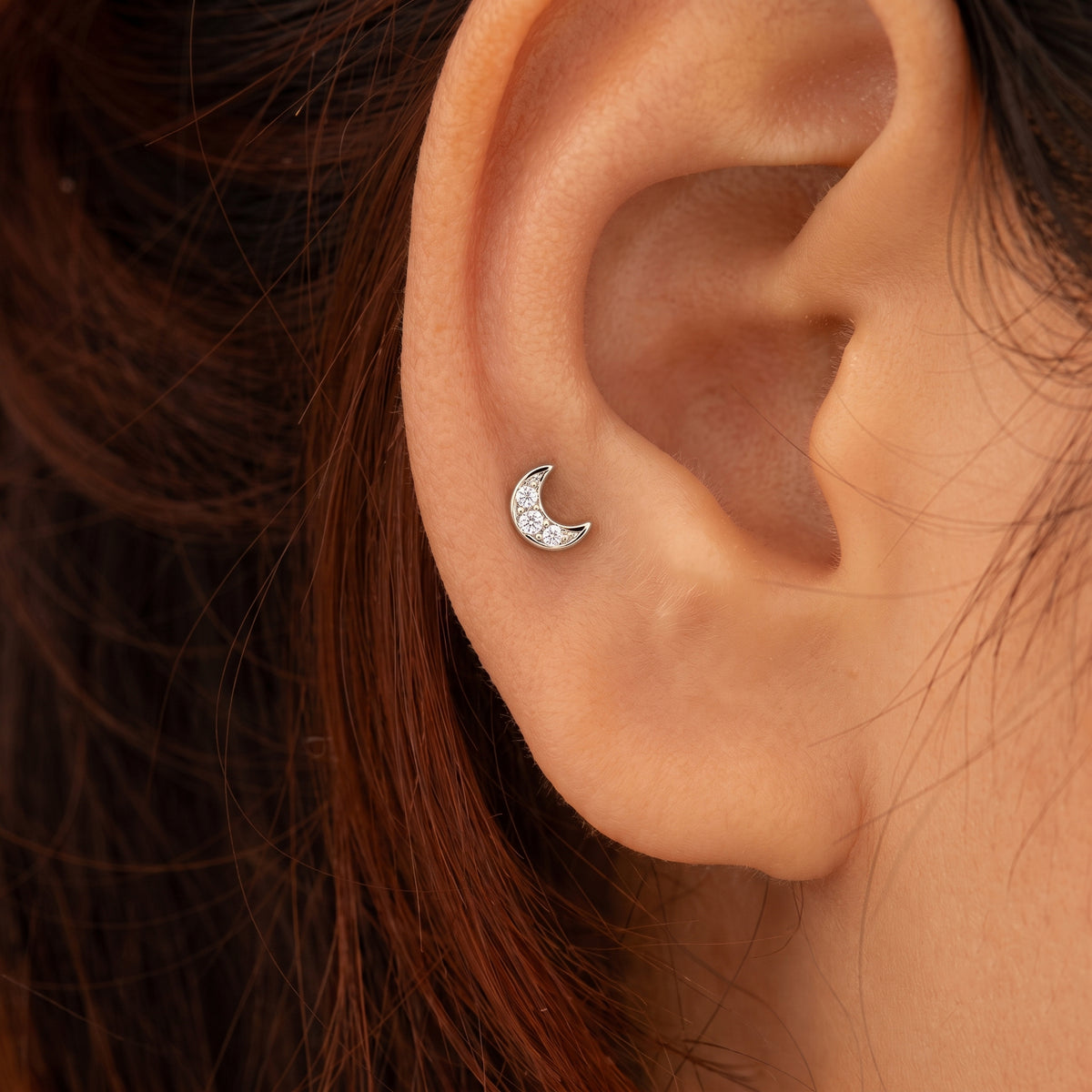 Silver Celestial Moon Stud 3S Earrings