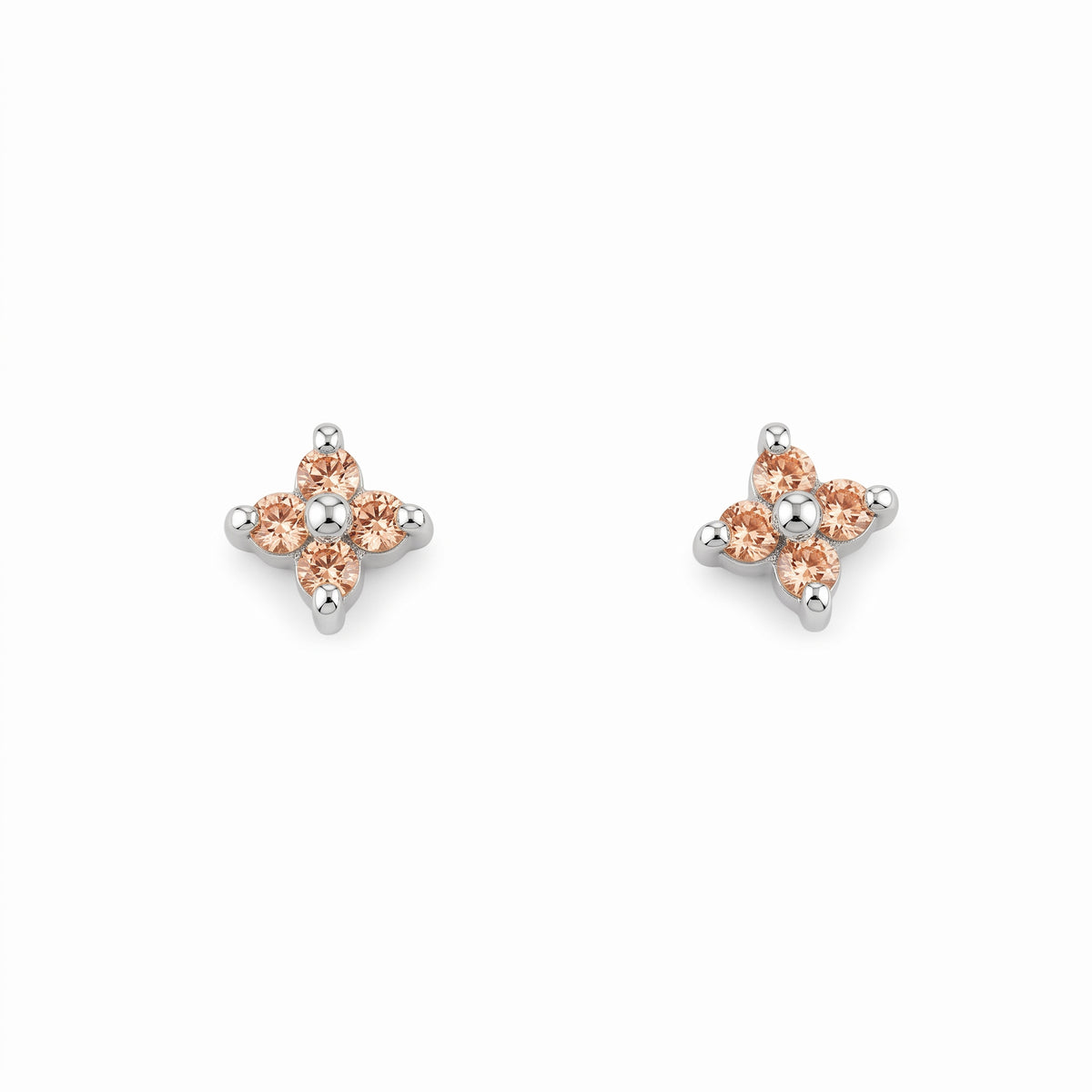 Silver Quadrant Sparkle Champagne Stone Stud Earrings