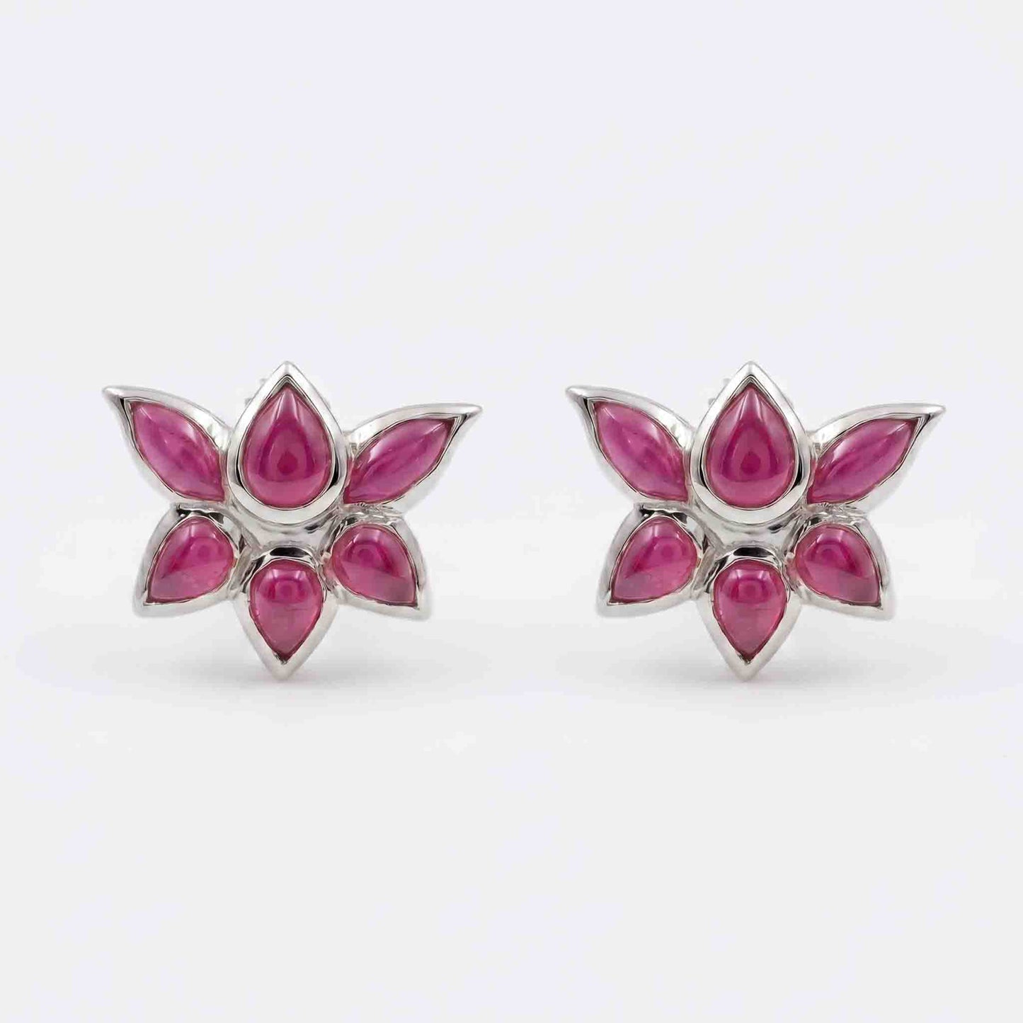 Silver Red Kemp Lotus Earring