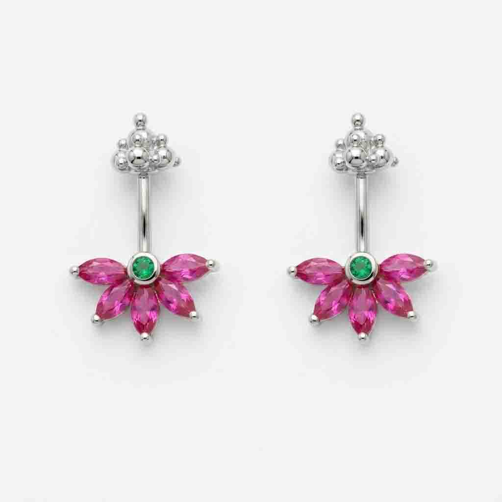 Silver Bugadi 5 Marquis Pink Stone With MG Gopuram Top Diamond Design