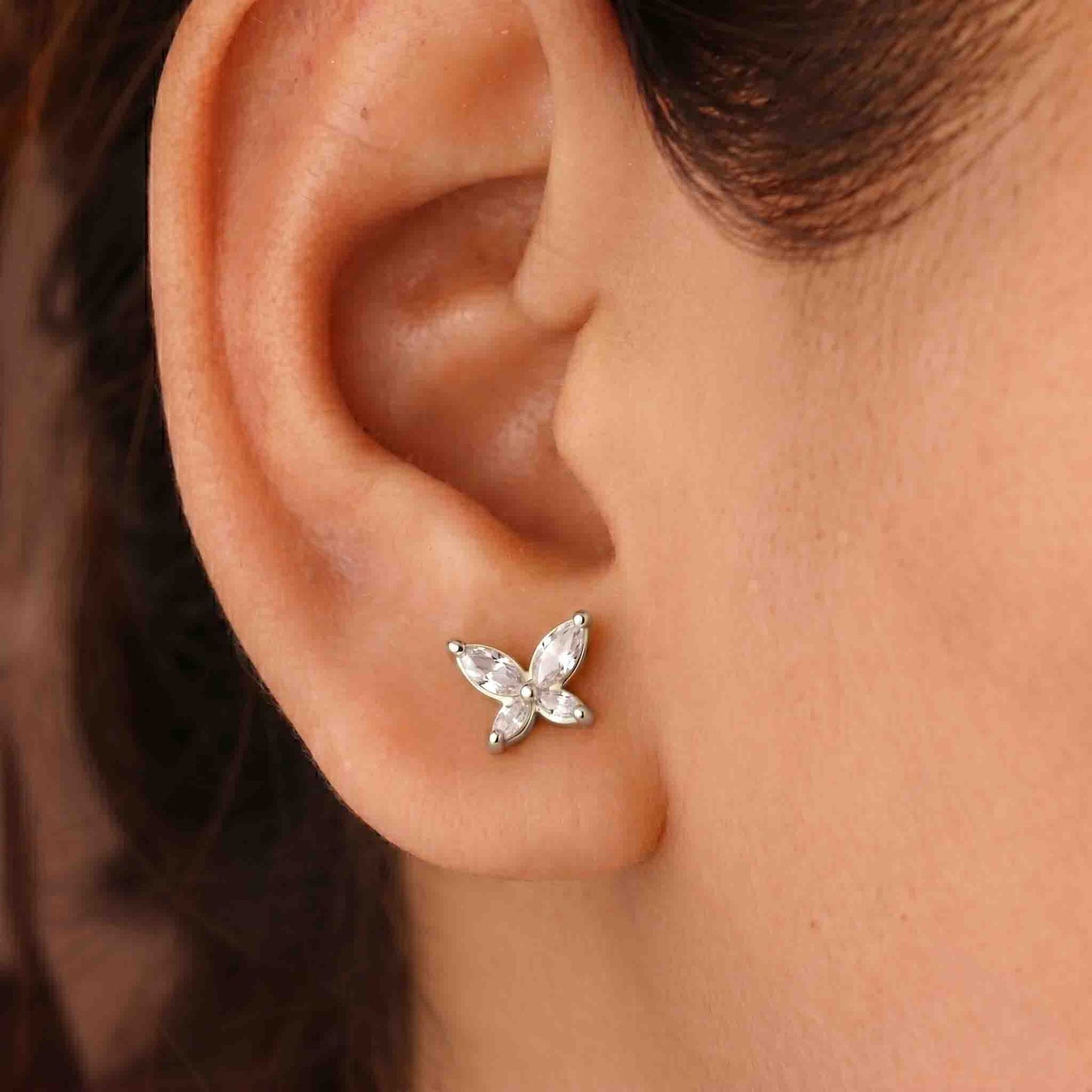 Silver Sone Butterfly Earrings