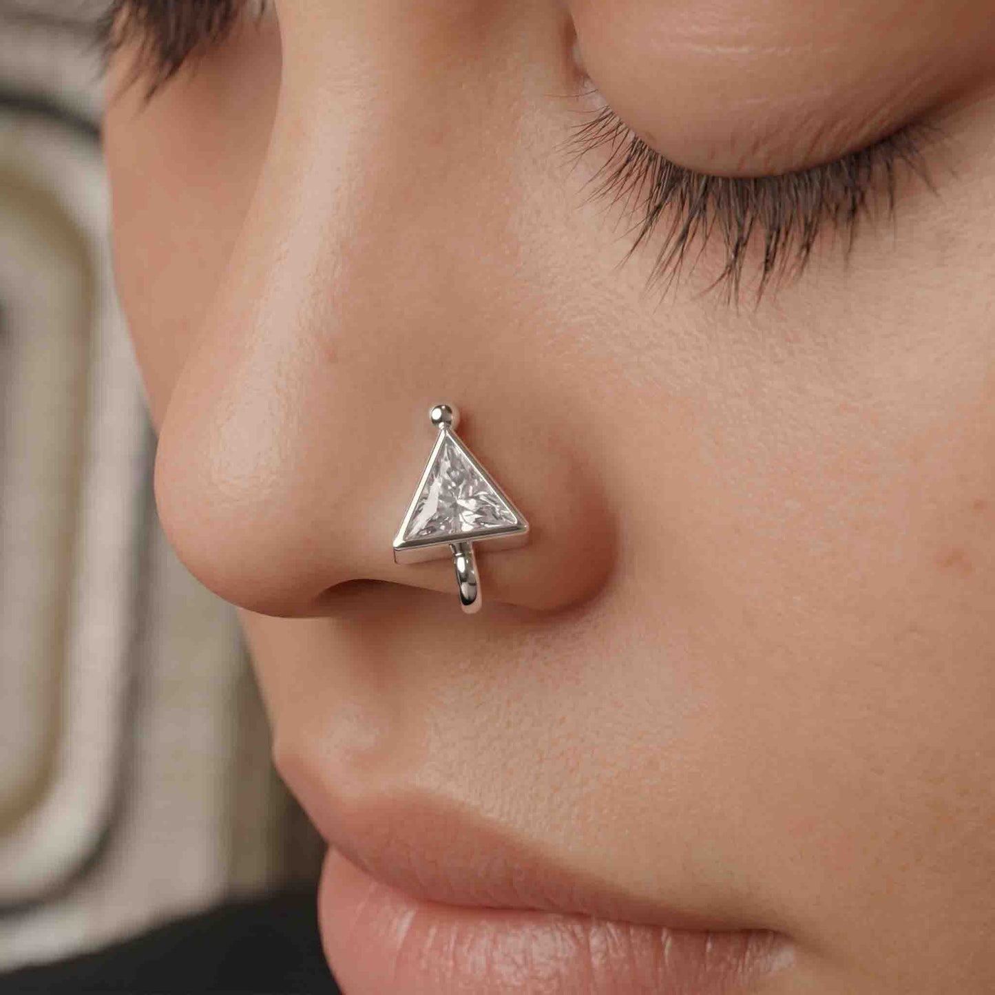 Silver Triangle Clip-on Nose pin