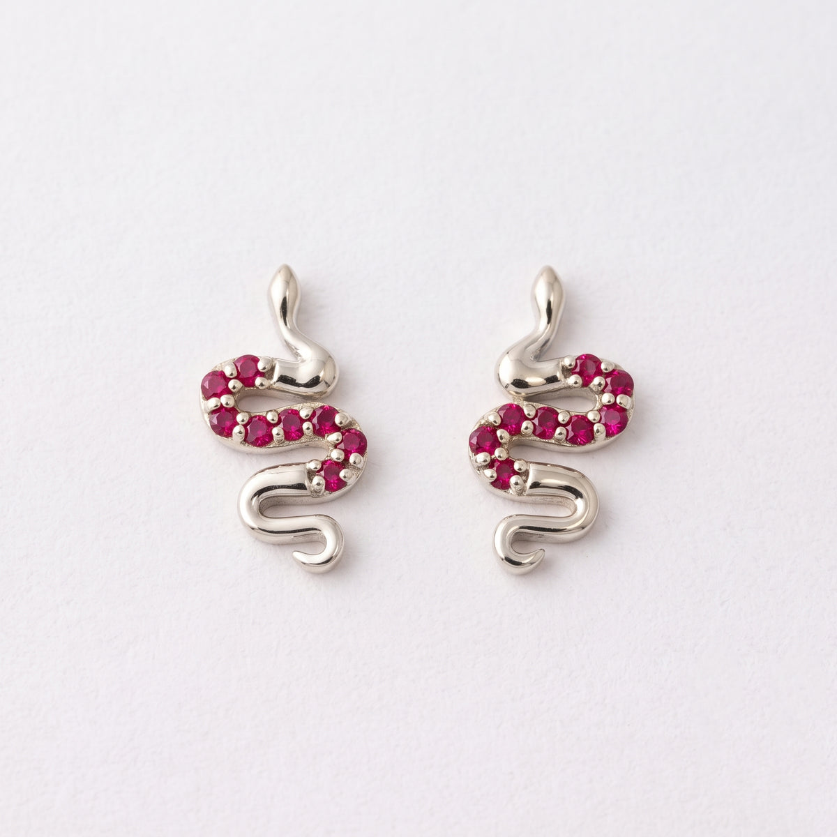 Silver Twisted Viper Ruby Red Stud Earrings