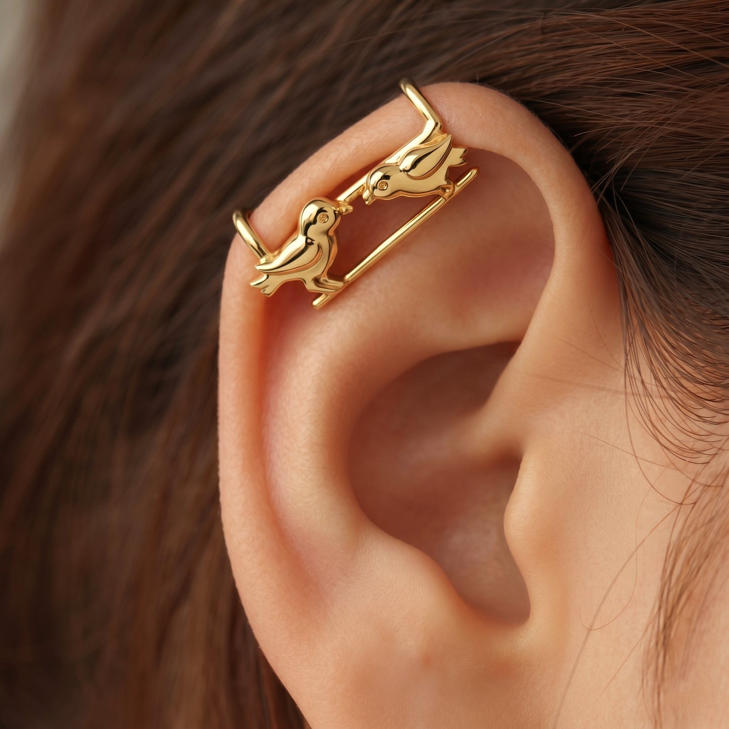 Silver Ear Cuff Sparrow Couple Design
