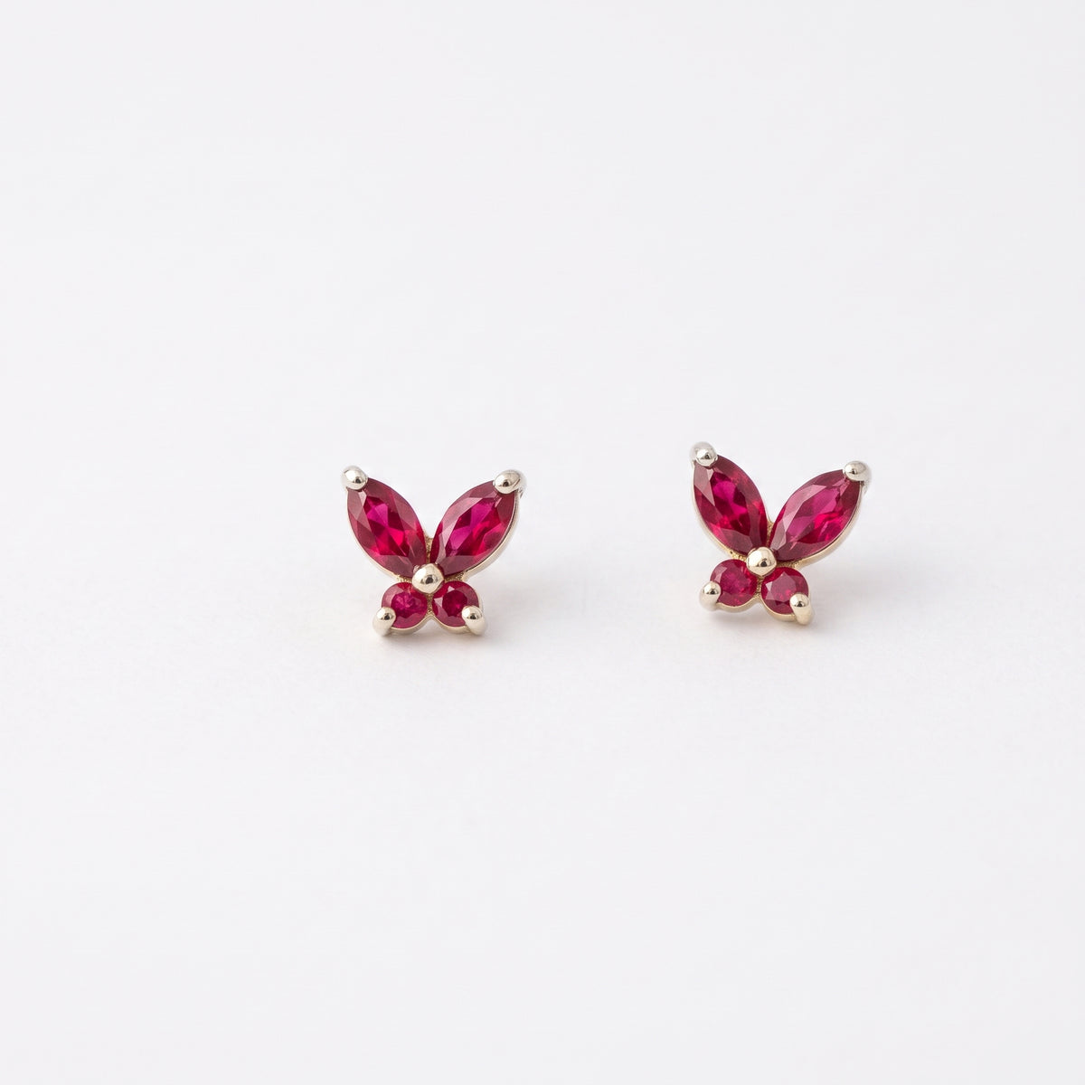 Silver Marquis Butterfly Ruby Red Stone Stud Earrings