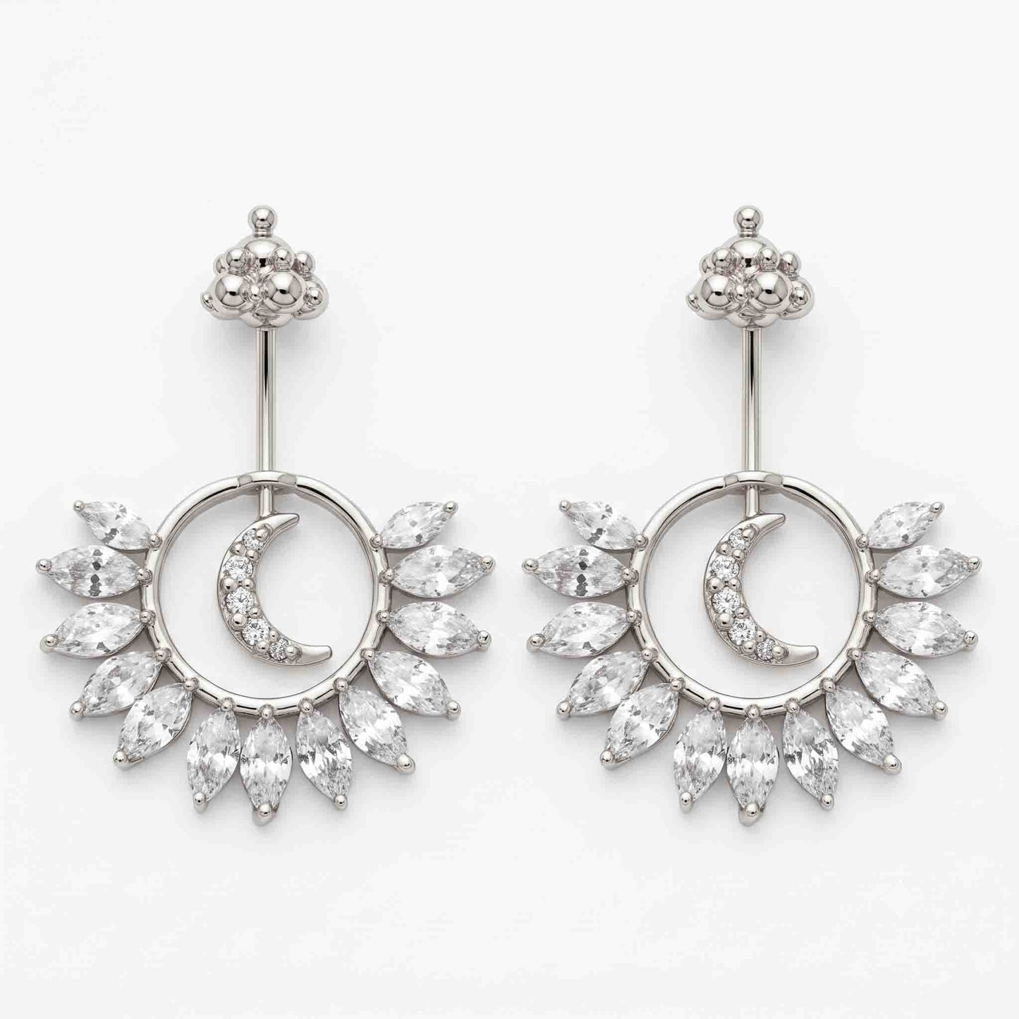 Silver Bugadi Celestial Moon Kalash Top Diamond Design With Pushpa Petal Jacket