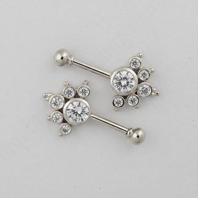 Silver Bugadi 6 Stone Mookuthi Ball Top Diamond Design