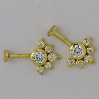 Silver Bugadi 6 Stone Mookuthi Flat Top Gold Diamond Design