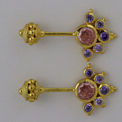 Silver Bugadi 6 Stone Mookuthi Gada Top Gold Morganite Pink & Amethyst Purple Design
