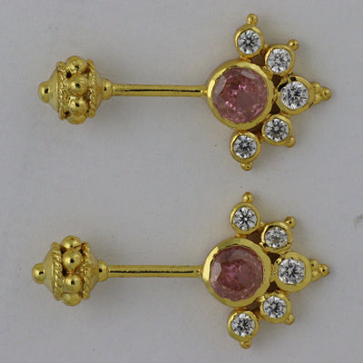 Silver Bugadi 6 Stone Mookuthi Gada Top Gold Morganite Pink & Diamond Design