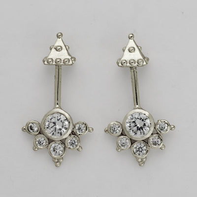 Silver Bugadi 6 Stone mookuthi Pyramid Top Diamond Design