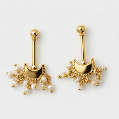 Silver Bugadi Bead Moon Ball Top & Pearl Drop Gold Design