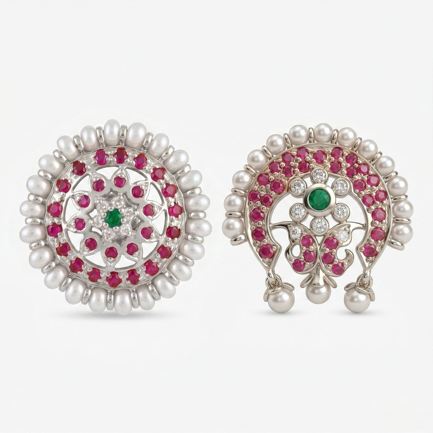 Silver Pearl Earring Sun Moon Mandala Stud