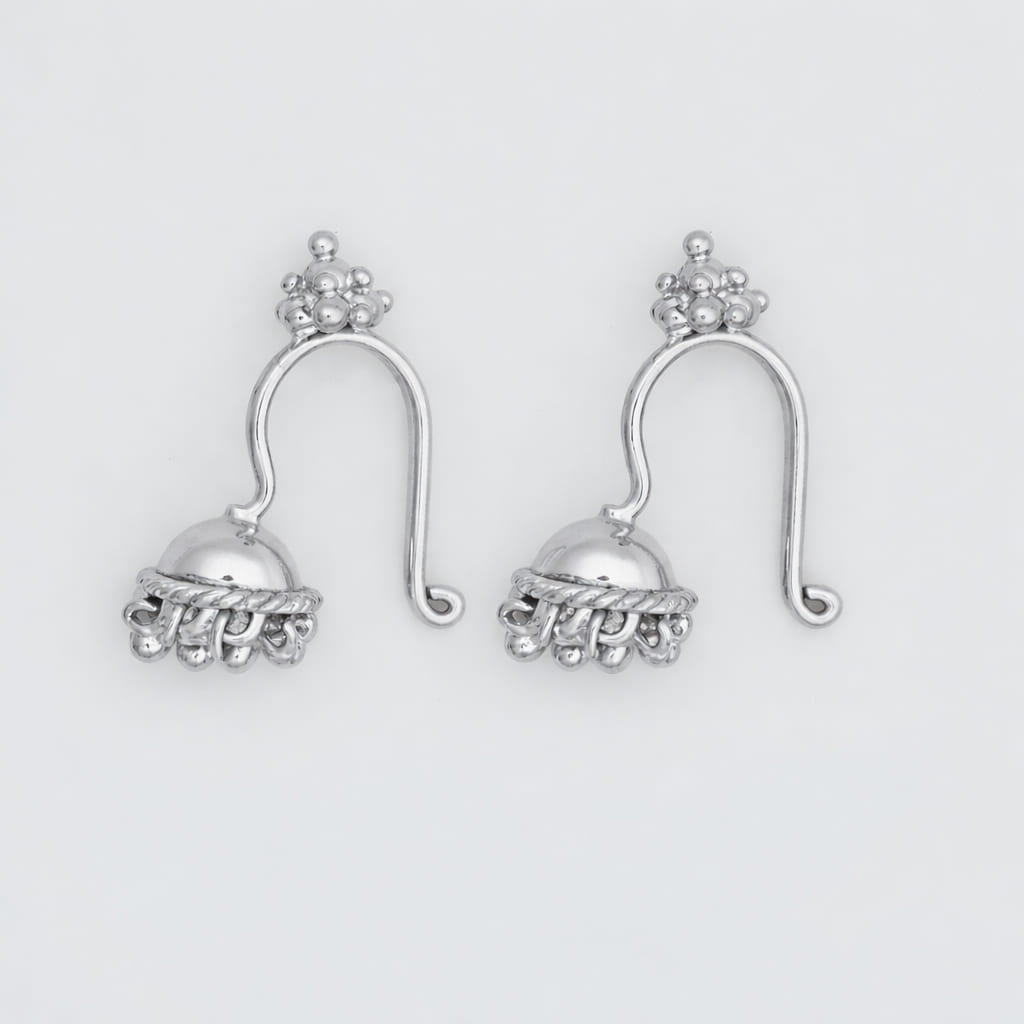 Silver Jhumka Clipon Gold Bugadi With Gopuram Top