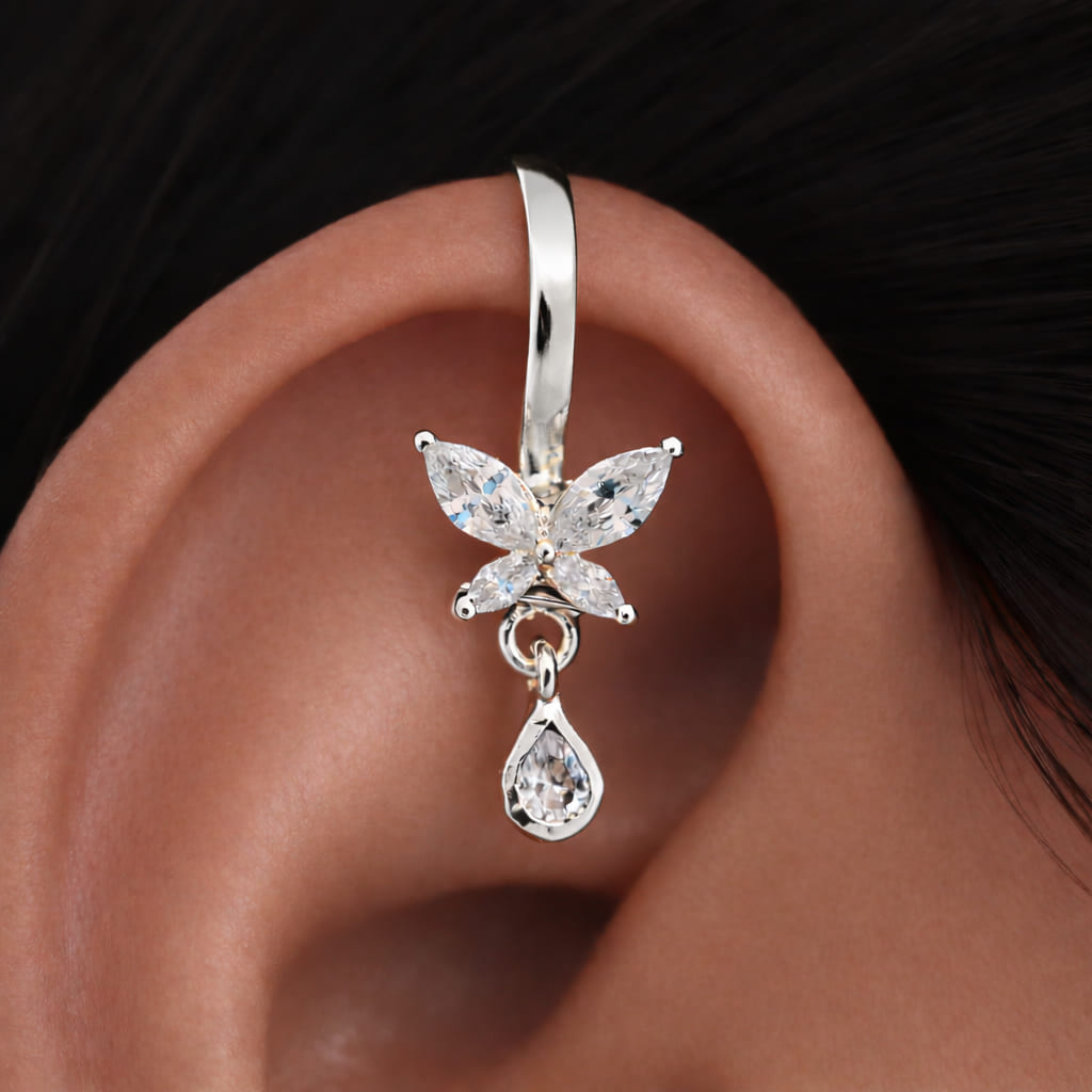 Butterfly With Drop Gold Plated Clipon Bugadi