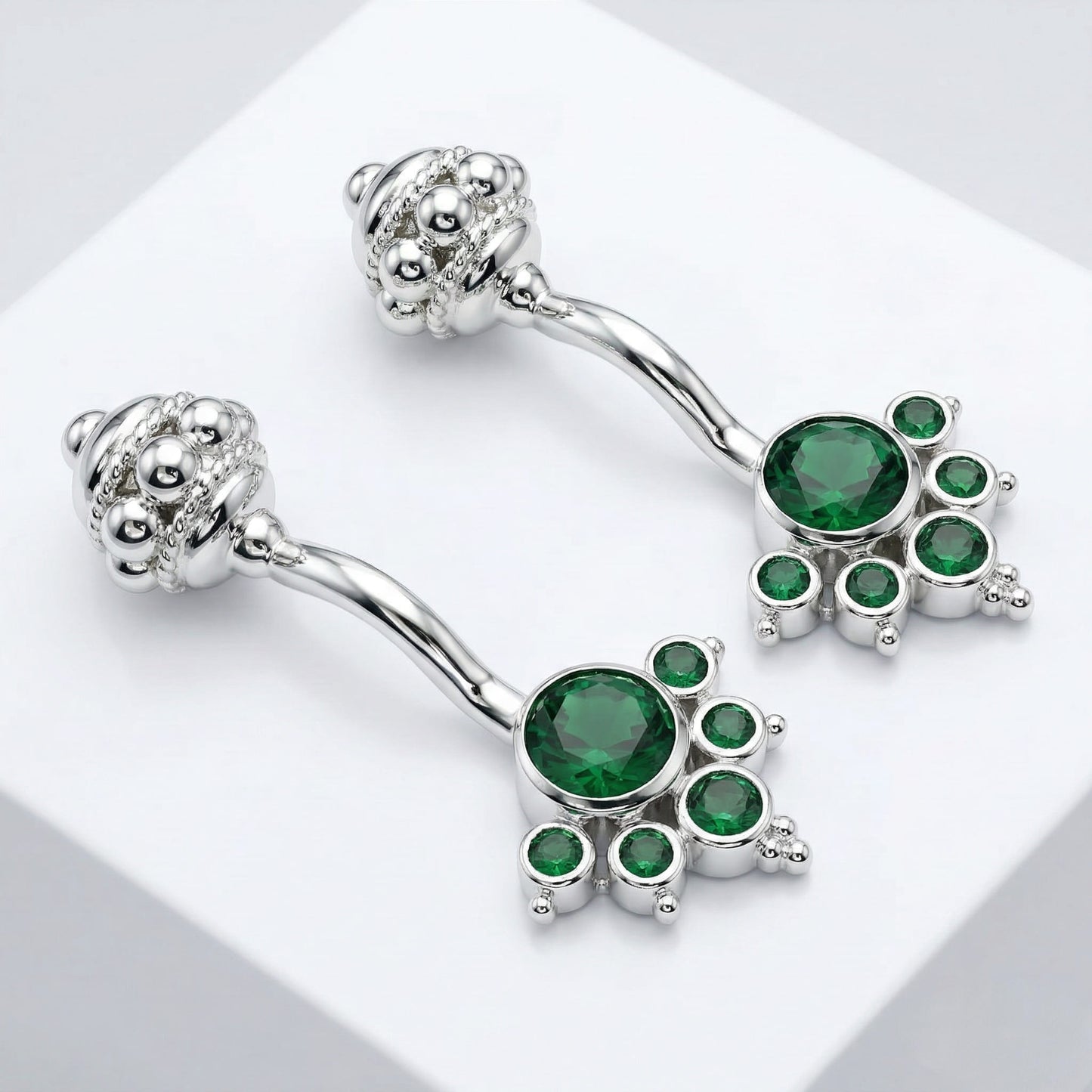 Silver Bugadi 6 Stone Mookuthi Gada Top Clipon Gold Emerald Green Design
