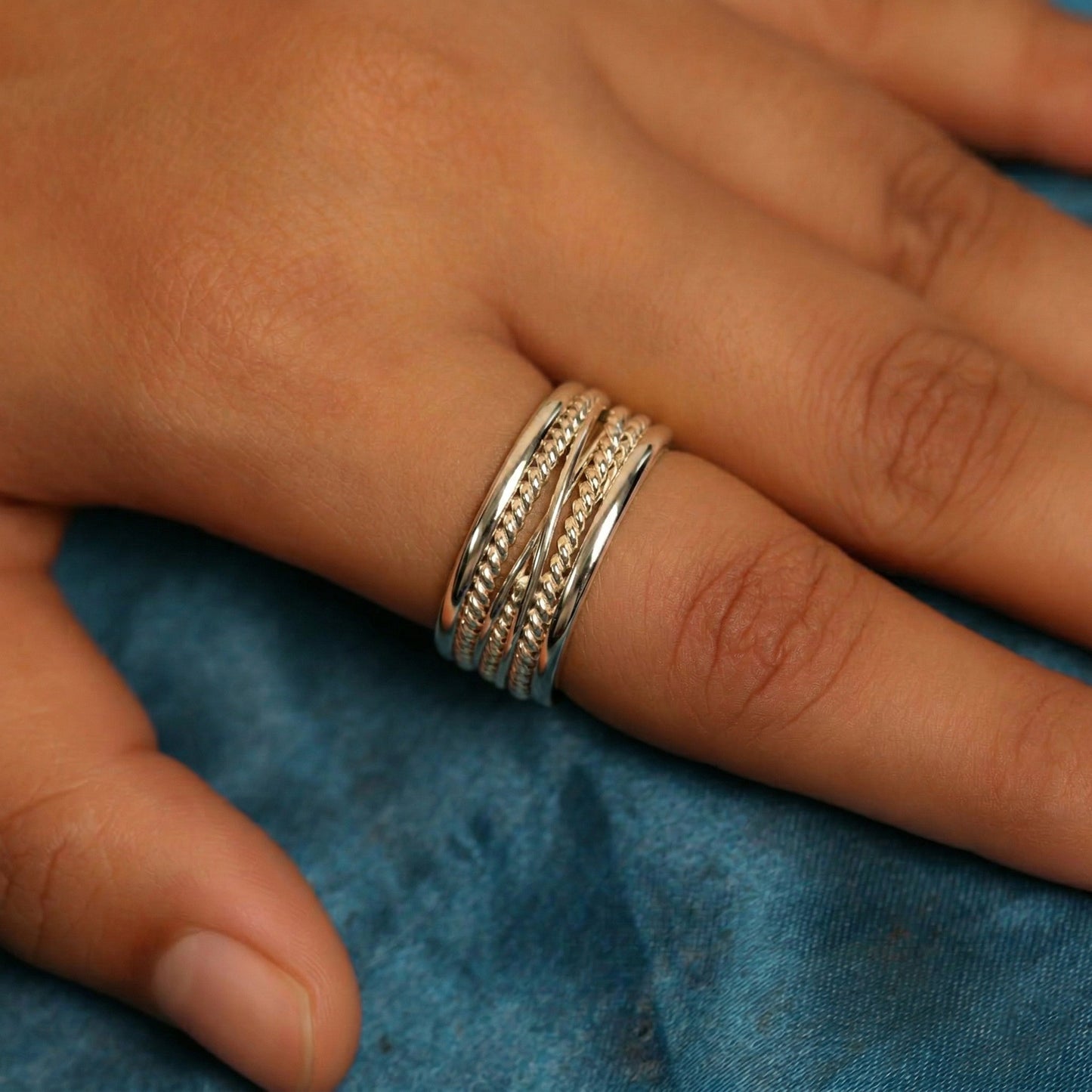 Silver Braided Band Layered Ring