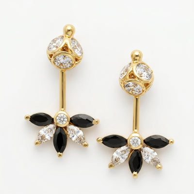 Silver Bugadi 5 Marquis Stone Ball Bead Top Gold Nazar Black Diamond Design