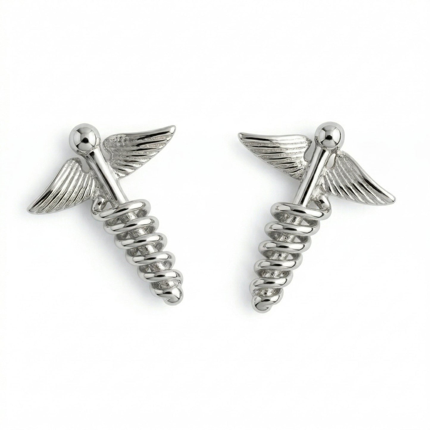 Silver Caduceus Earrings