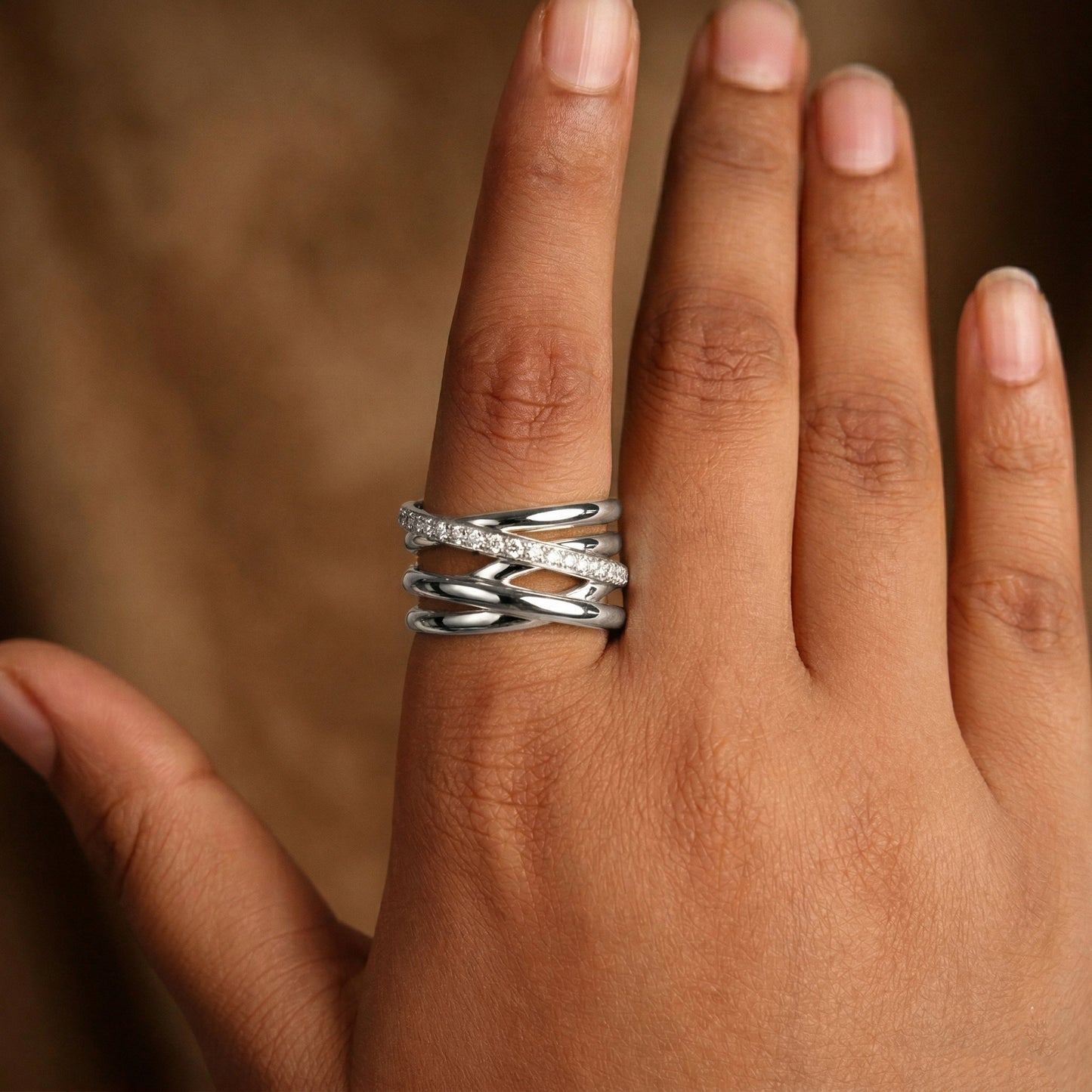 Silver Criss Cross Multilayer Ring