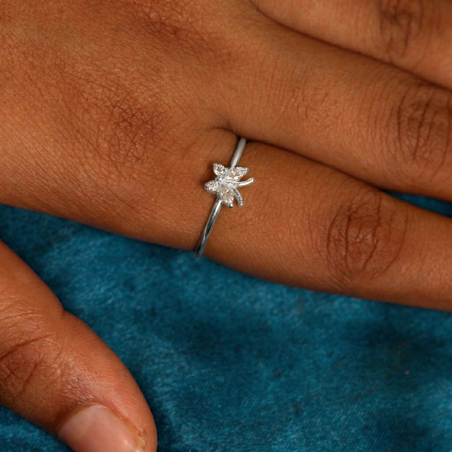Silver Crystal Butterfly Ring