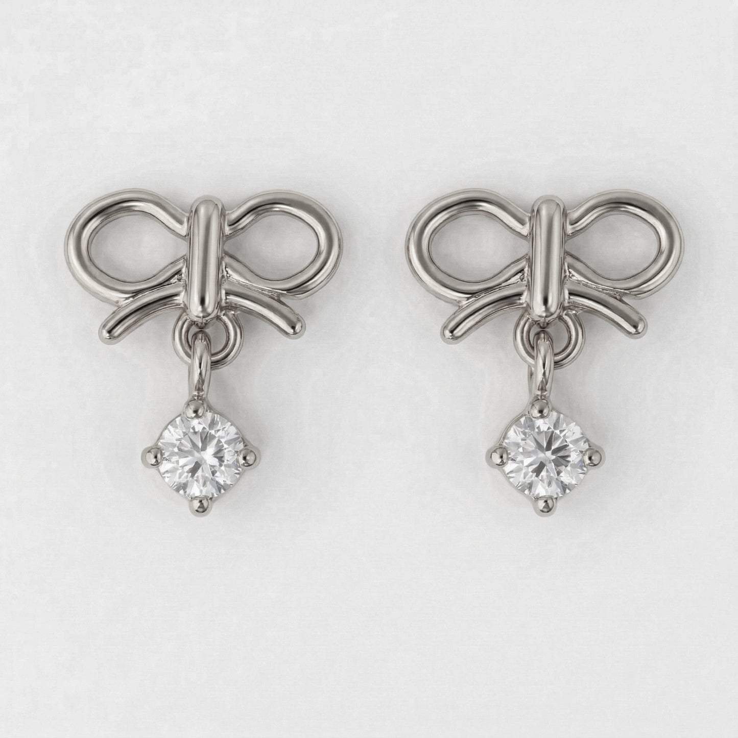 Silver Crystal Ribbon Stud Earrings