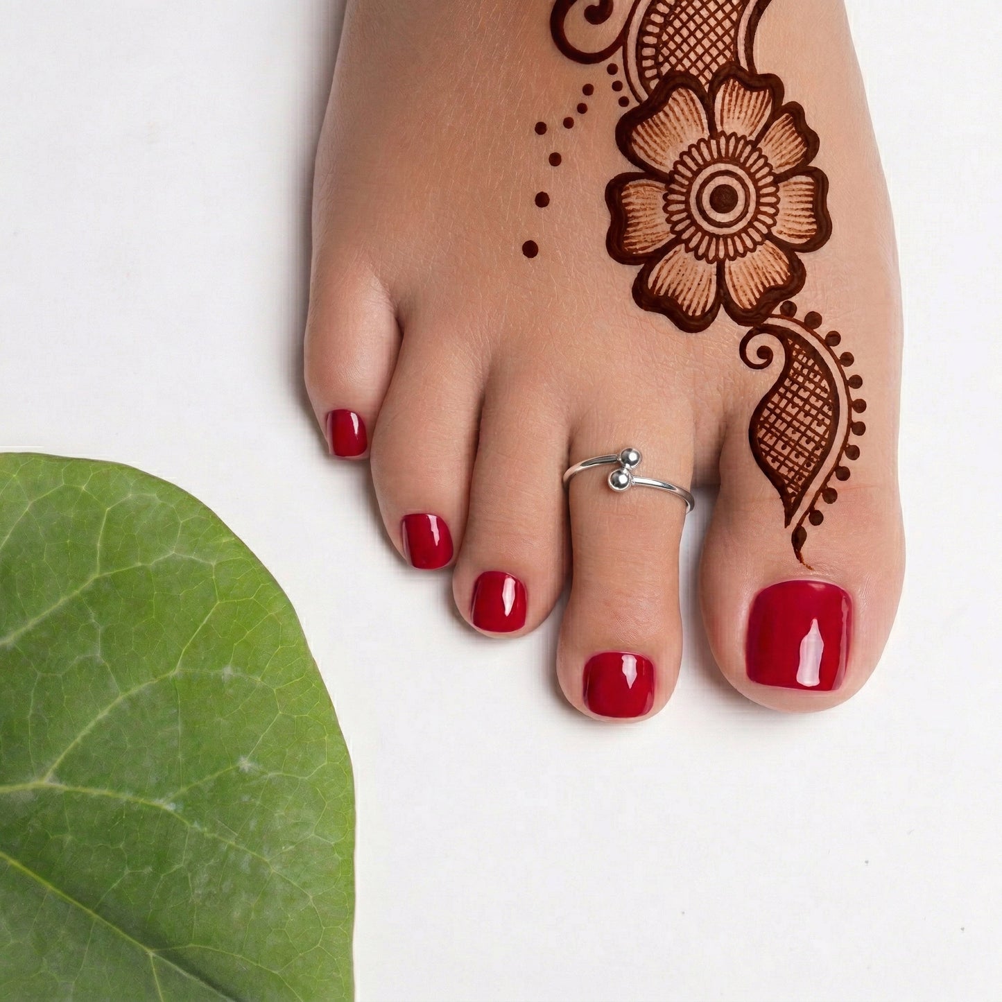 Silver Toe Ring Double Ball Design