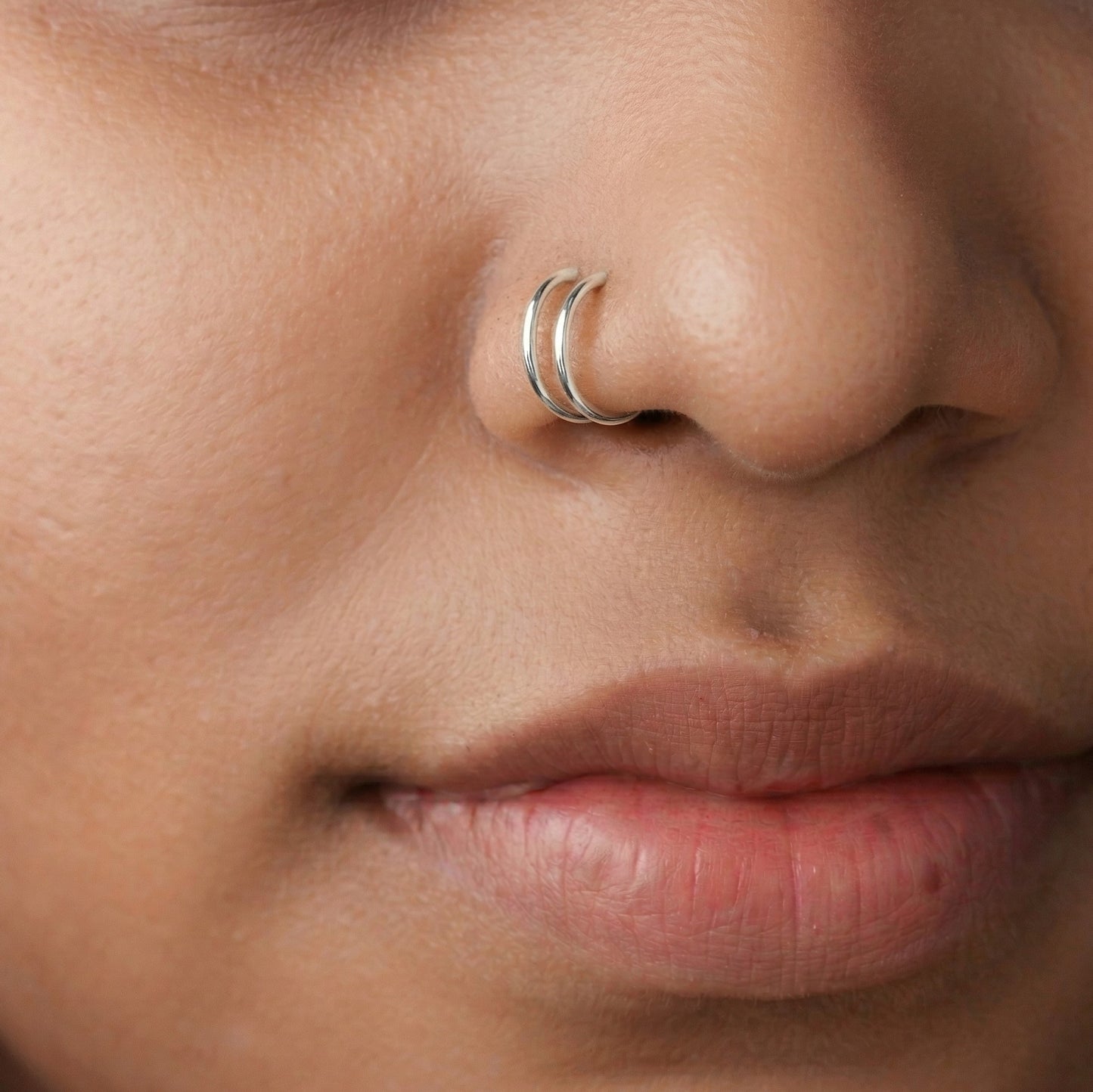 Silver Double Line Clipon Nosering