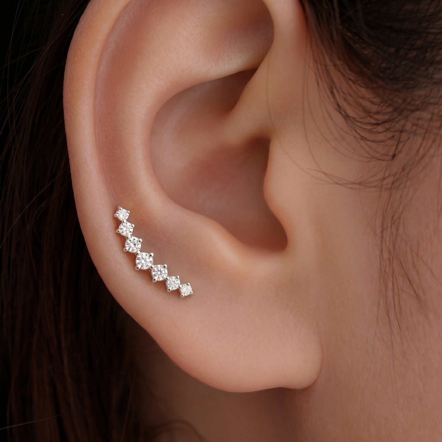 Silver Earring 7 Stone Line Stud Diamond Design