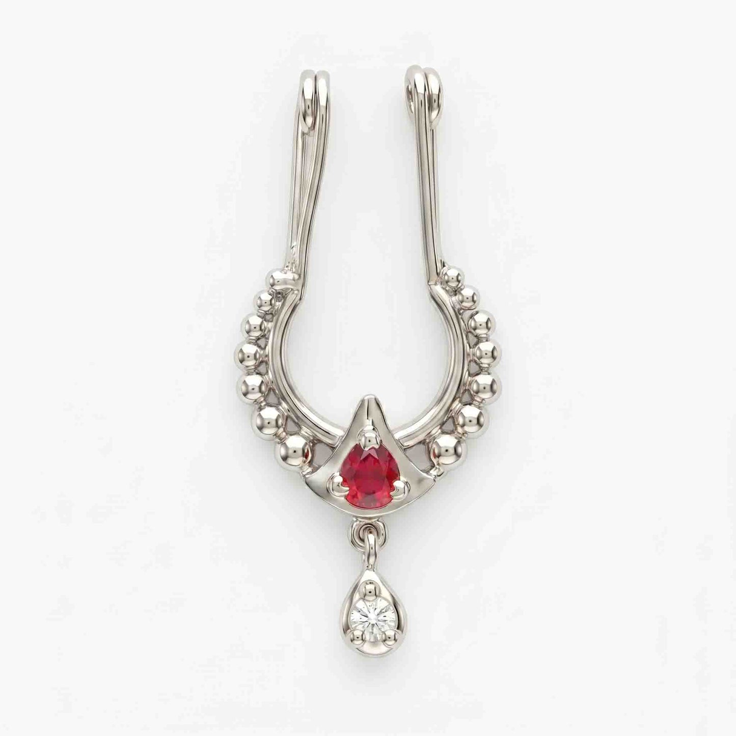 Kiran Ruby Red Septum With Drop 925 Silver