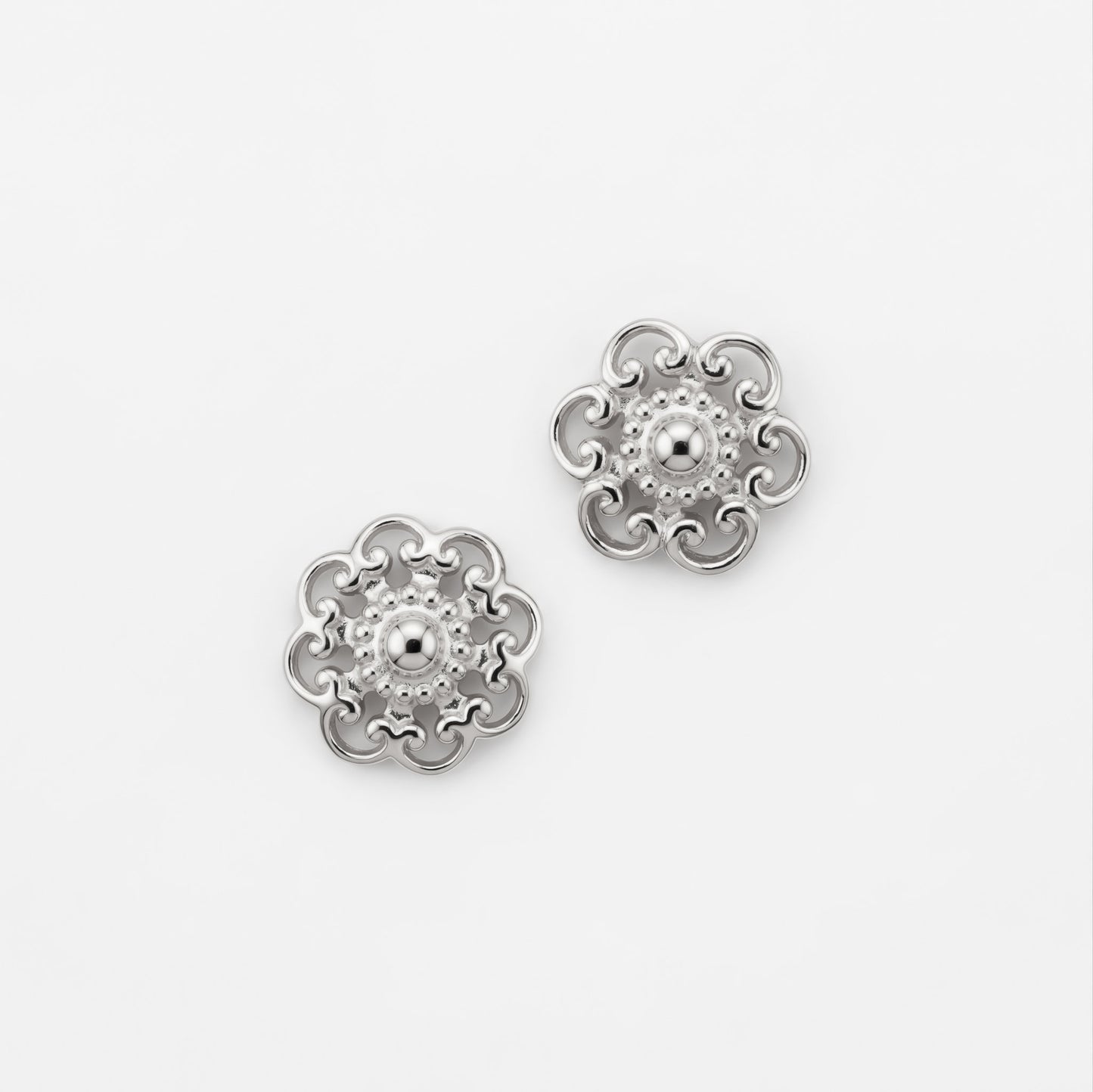Silver Mandala Petal Earrings
