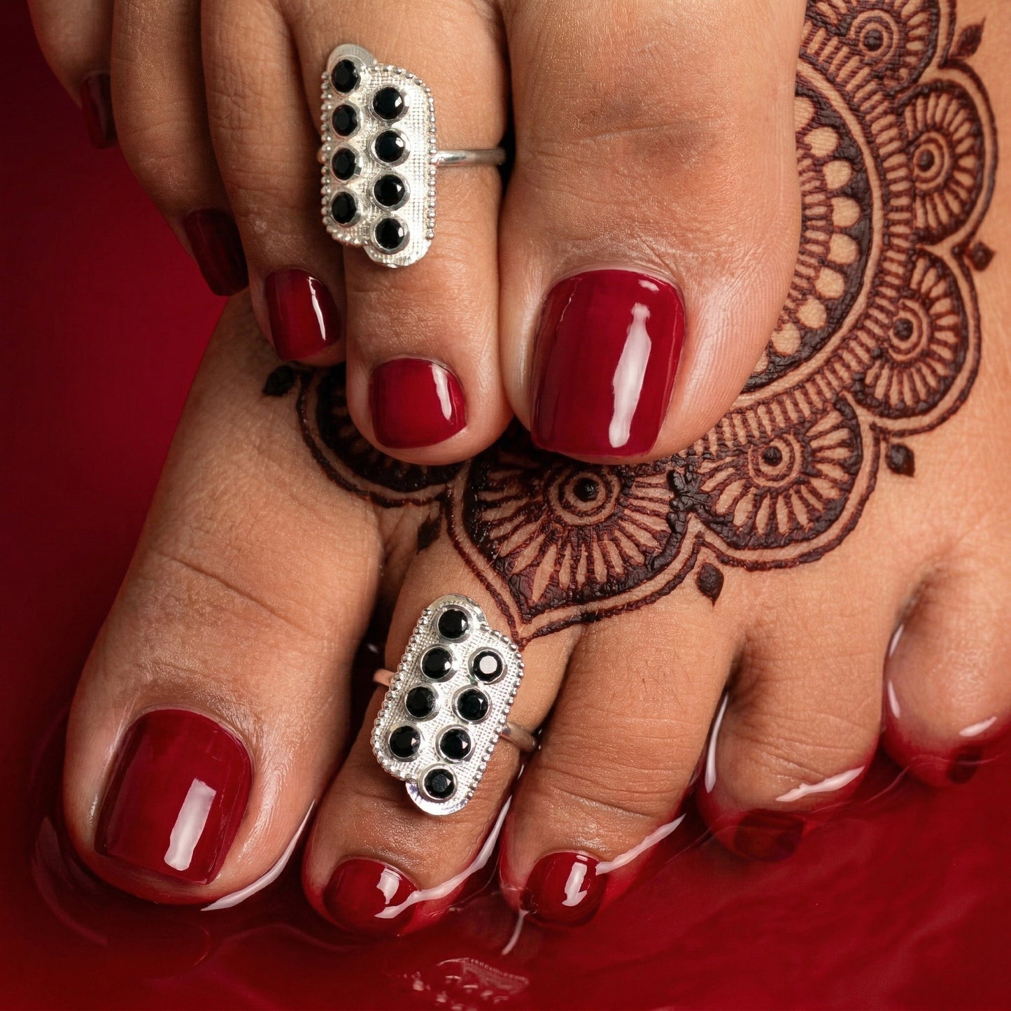Silver Toe Ring Mosaic Nazar Black Design