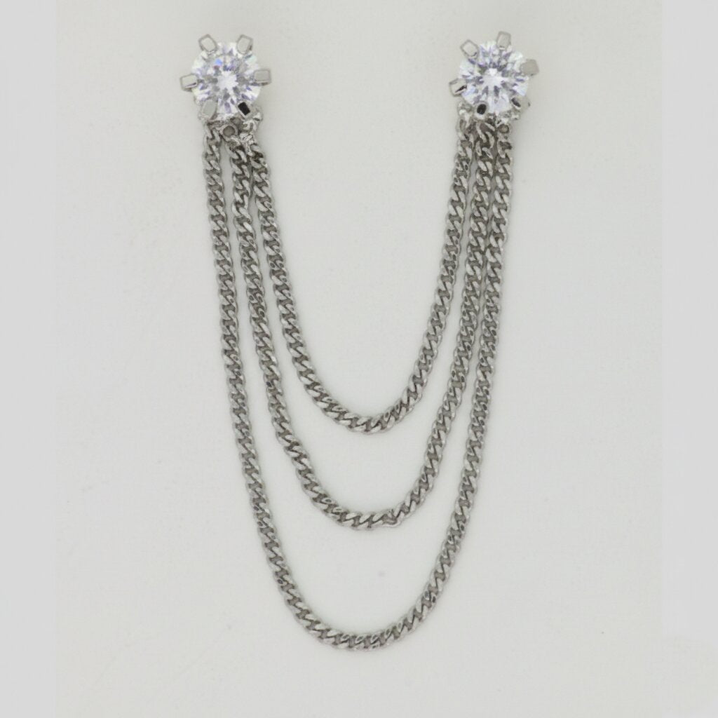 Silver Orbit Dual Piercing Chain Earrings