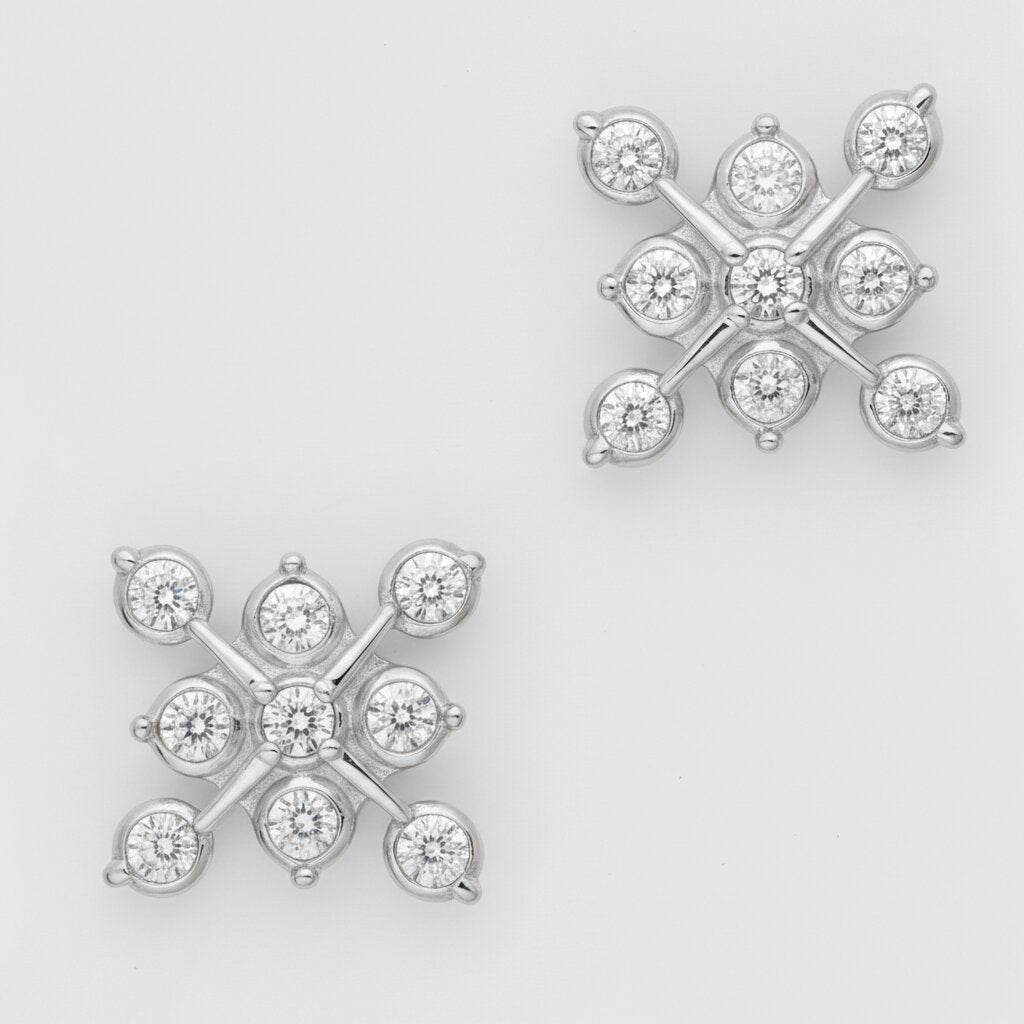 Silver Rose Diamond Earrings
