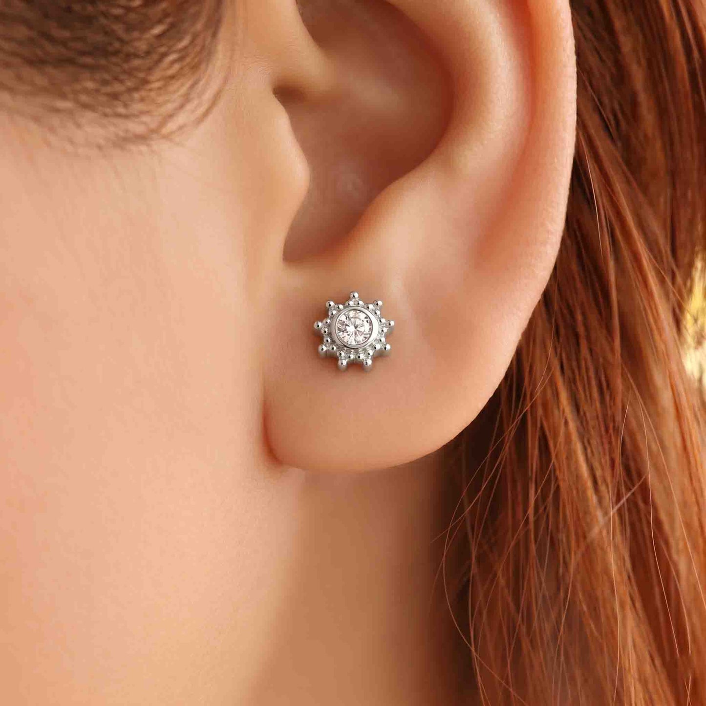 Solo Stone Sun Design Studs (925 Silver)