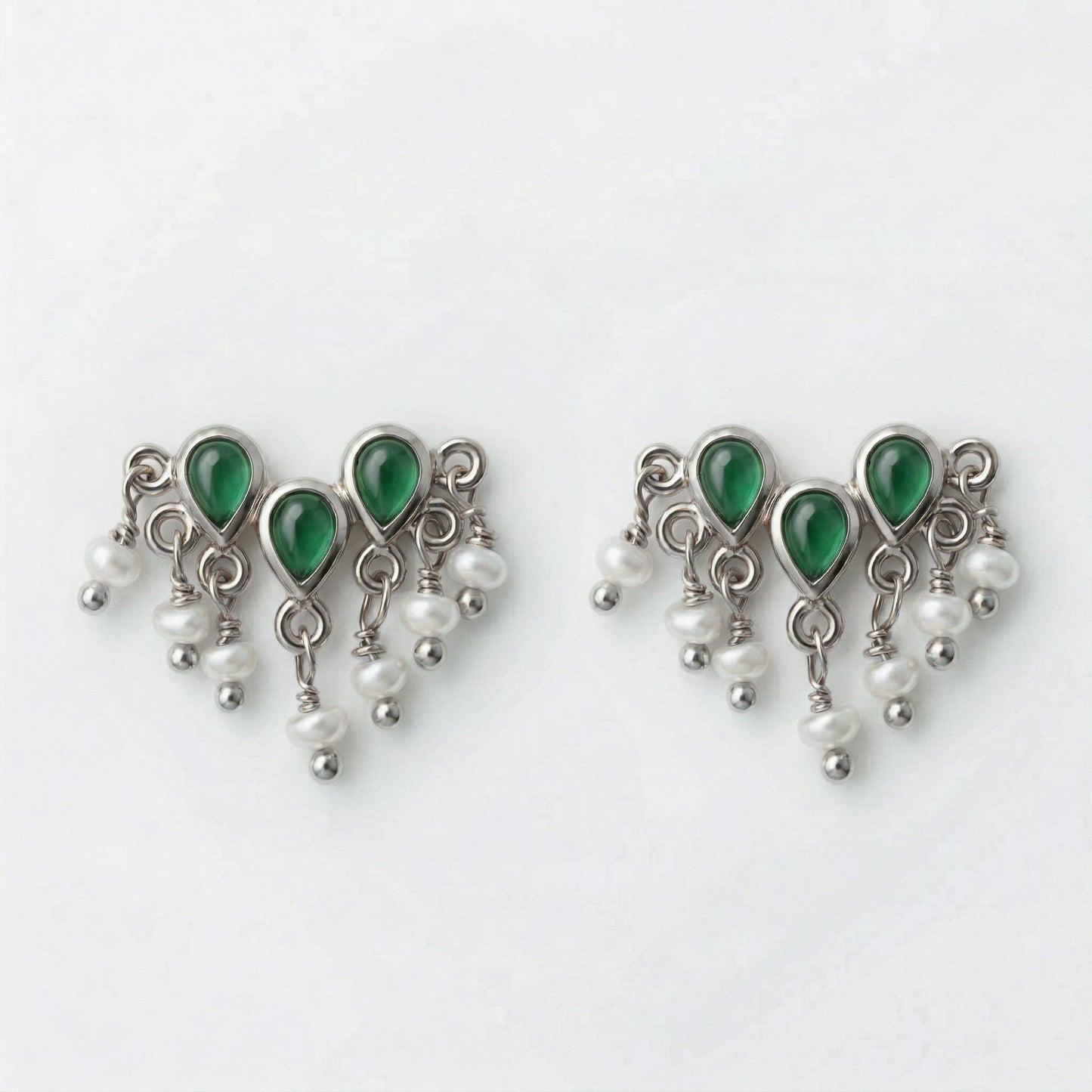 SIlver Vasant Green Pearl Earrings