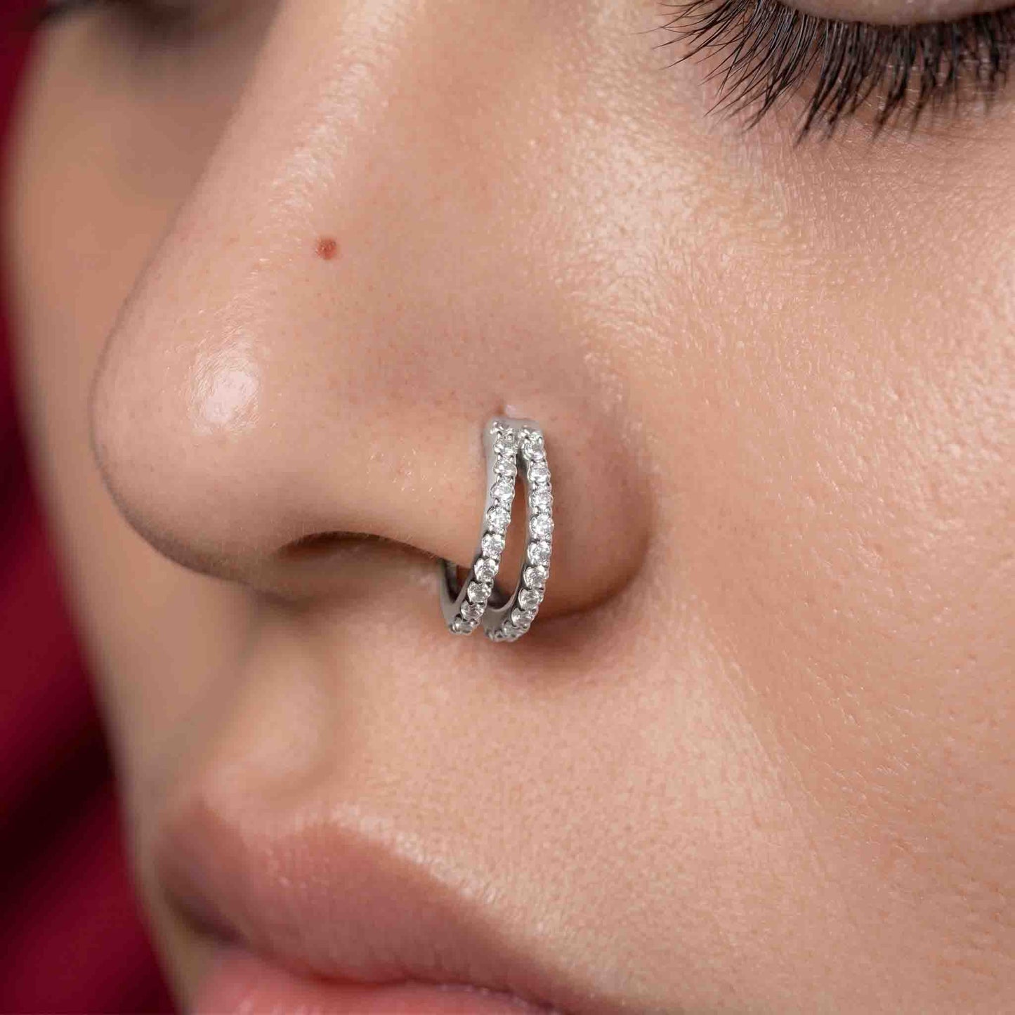 Silver Double Line Stone Set Nosering