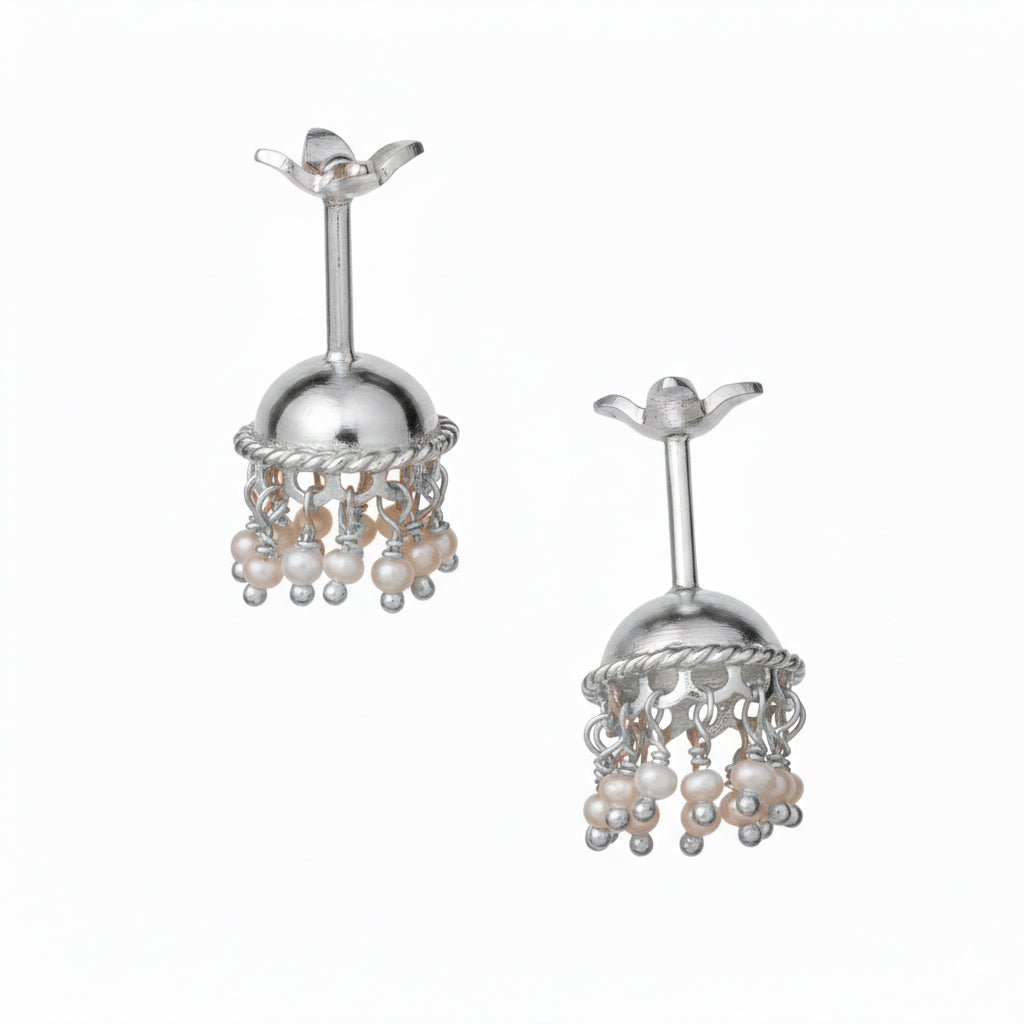SILVER JHUMKA WITH PEARLS BUGADI