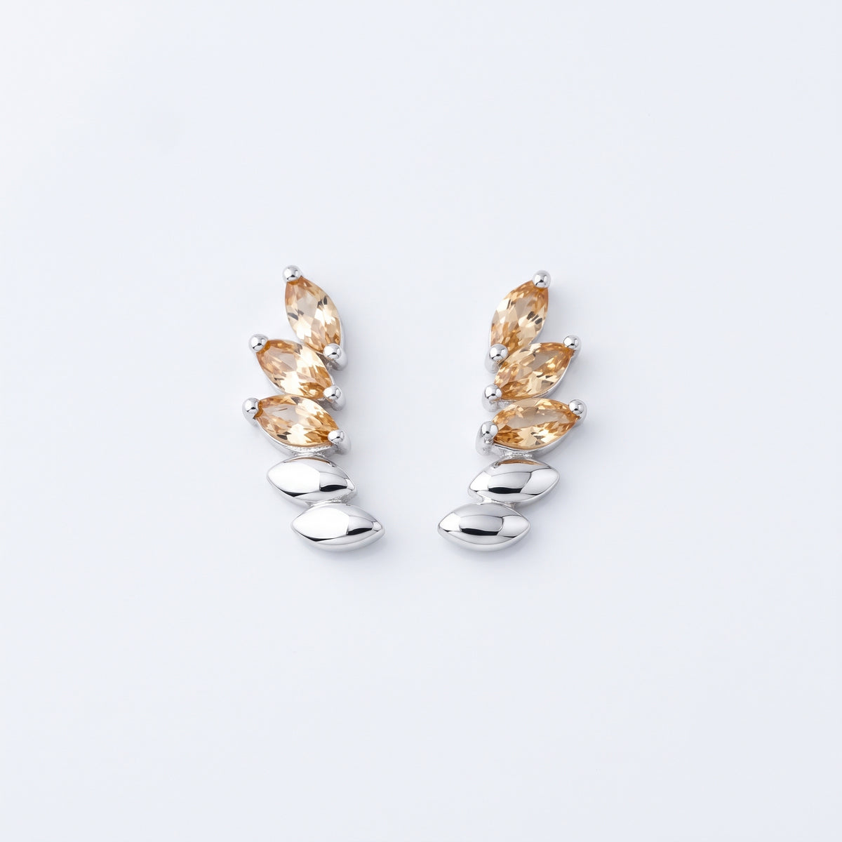 Silver Luxe Marquise Arc Champagne Stud Earrings