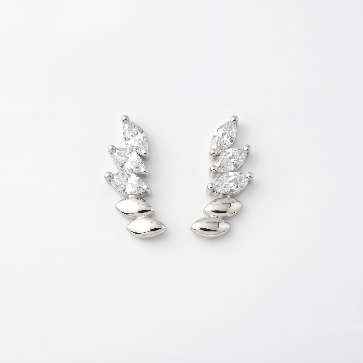 Silver Luxe Marquise Arc Stud Earrings
