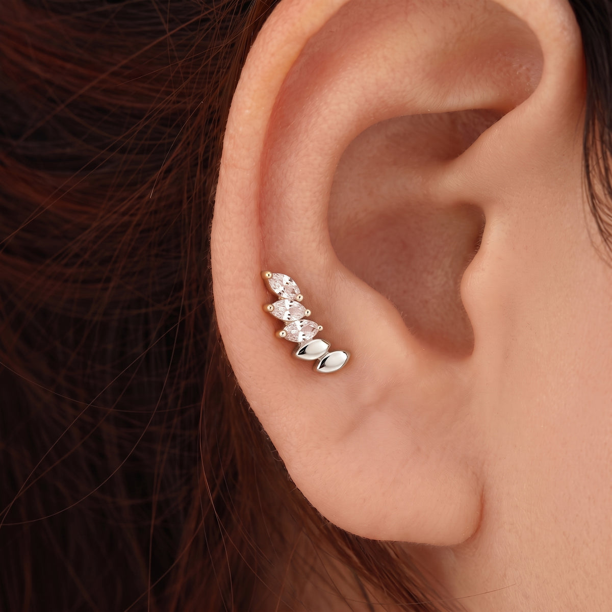Silver Luxe Marquise Arc Stud Earrings