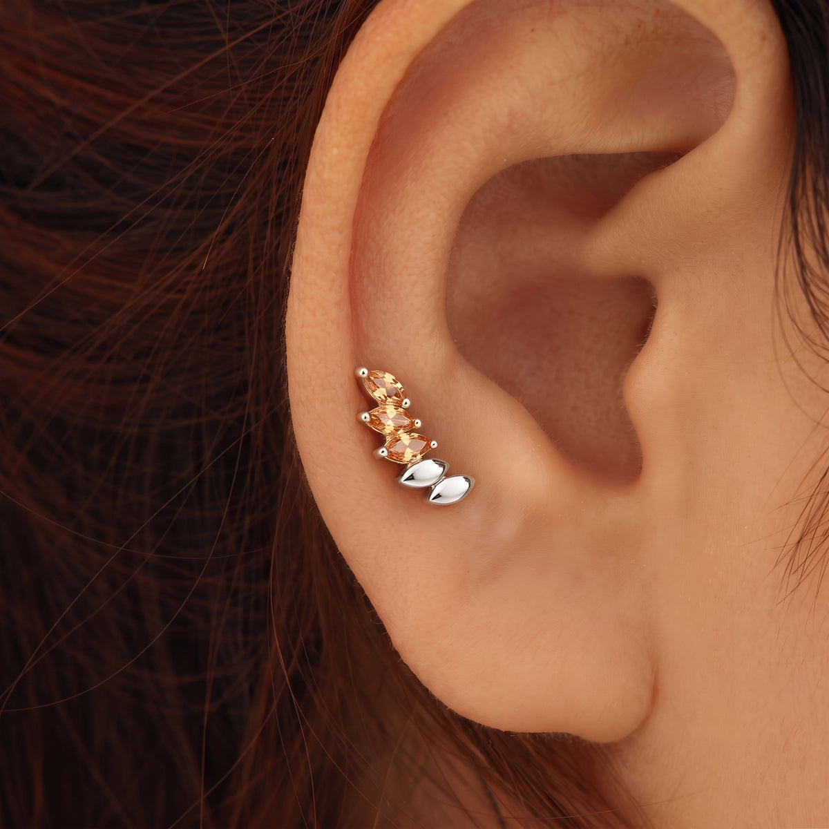 Silver Luxe Marquise Arc Champagne Stud Earrings