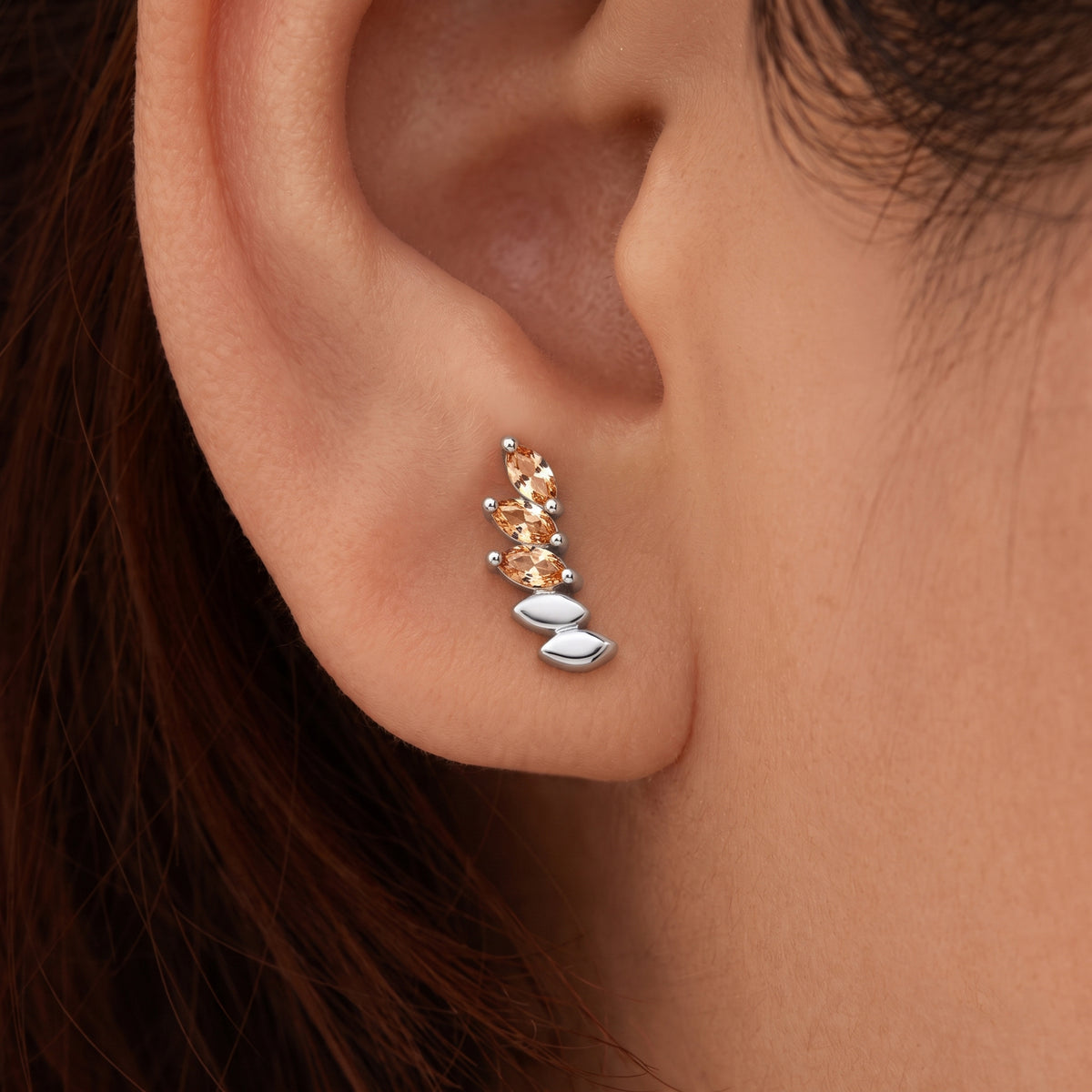 Silver Luxe Marquise Arc Champagne Stud Earrings