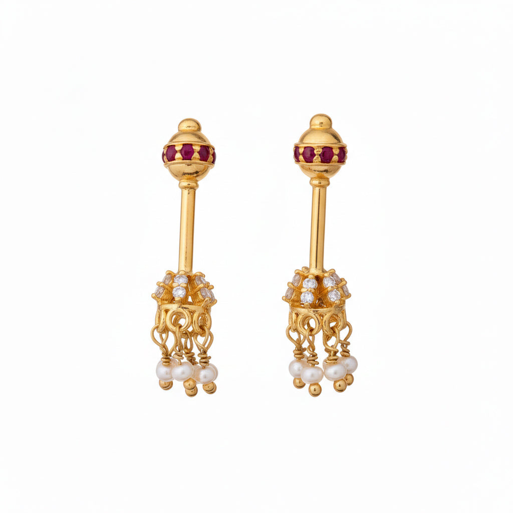 SILVER JHUMKA 2 WITH PEARL DROP GOLD BUGADI